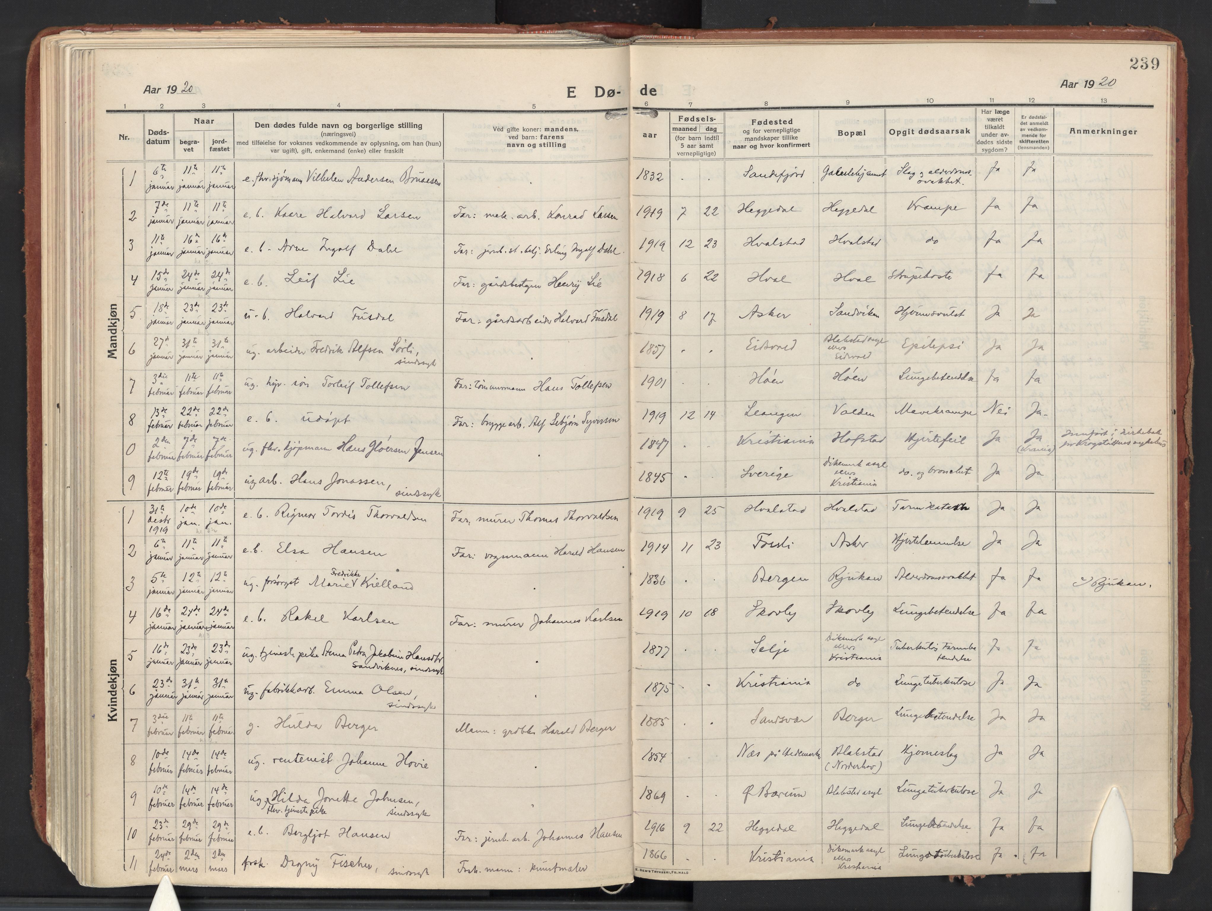 Asker prestekontor Kirkebøker, SAO/A-10256a/F/Fa/L0018: Parish register (official) no. I 18, 1916-1936, p. 239