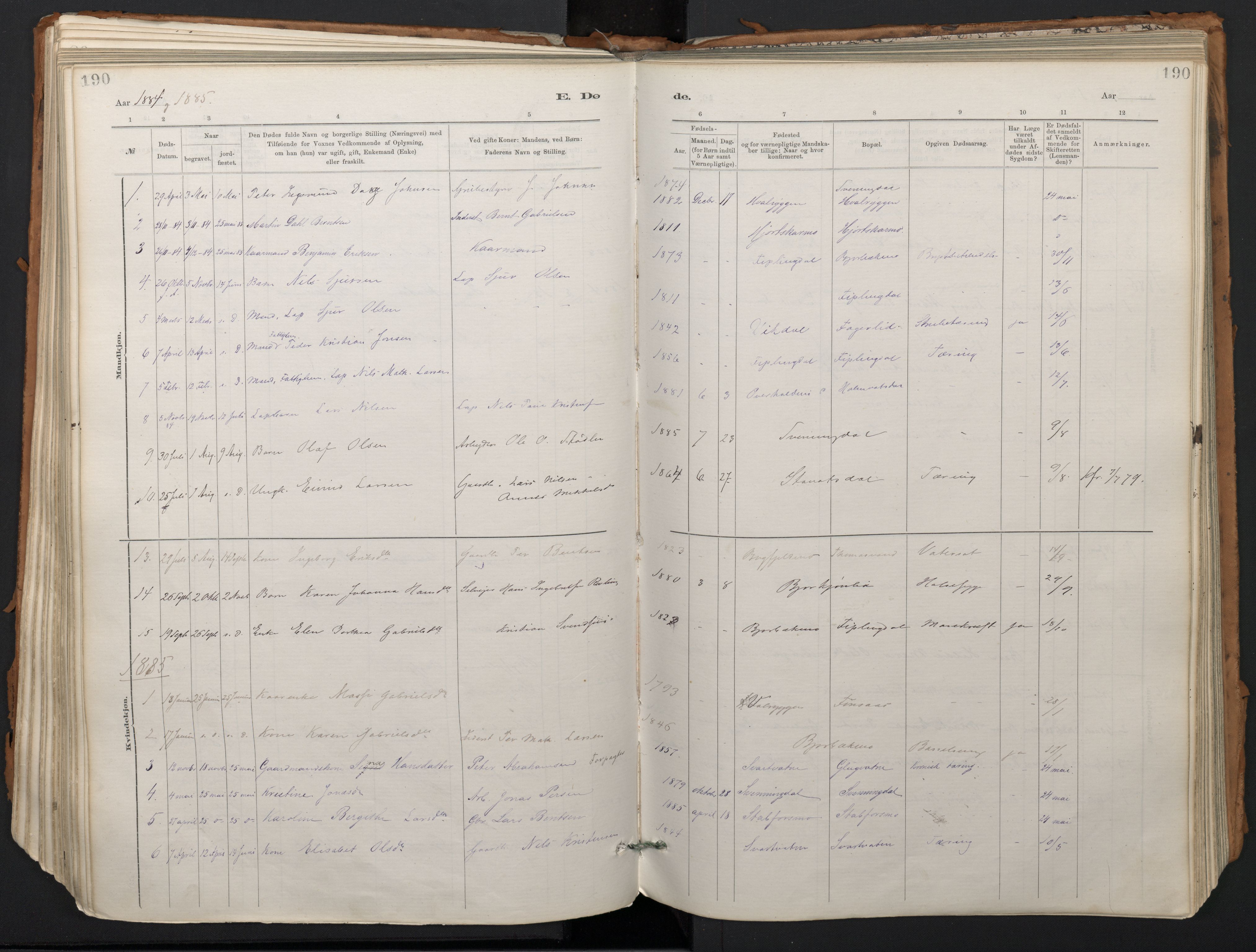 Ministerialprotokoller, klokkerbøker og fødselsregistre - Nordland, SAT/A-1459/824/L0338: Parish register (official) no. 824A01, 1880-1915, p. 190