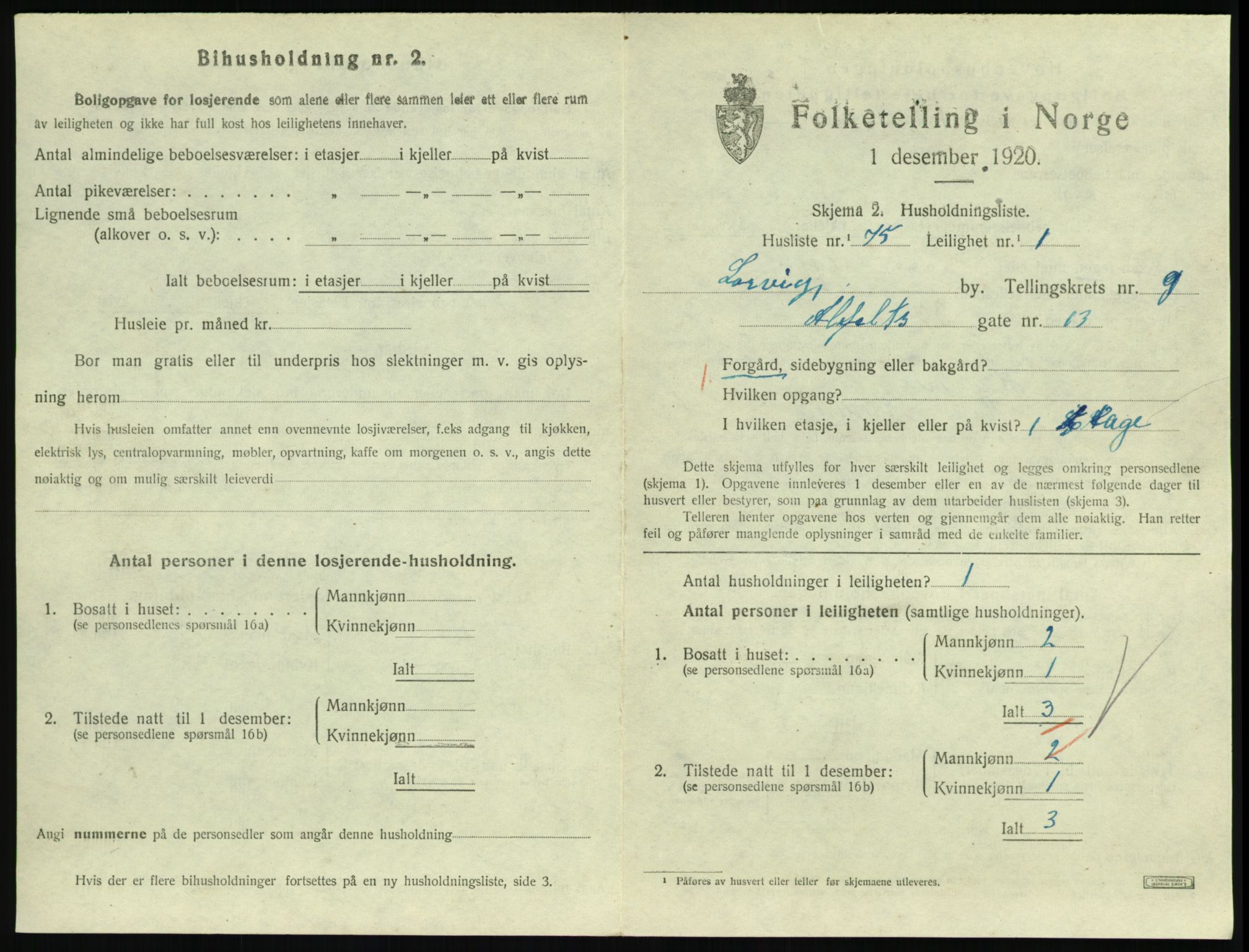 SAKO, 1920 census for Larvik, 1920, p. 7290