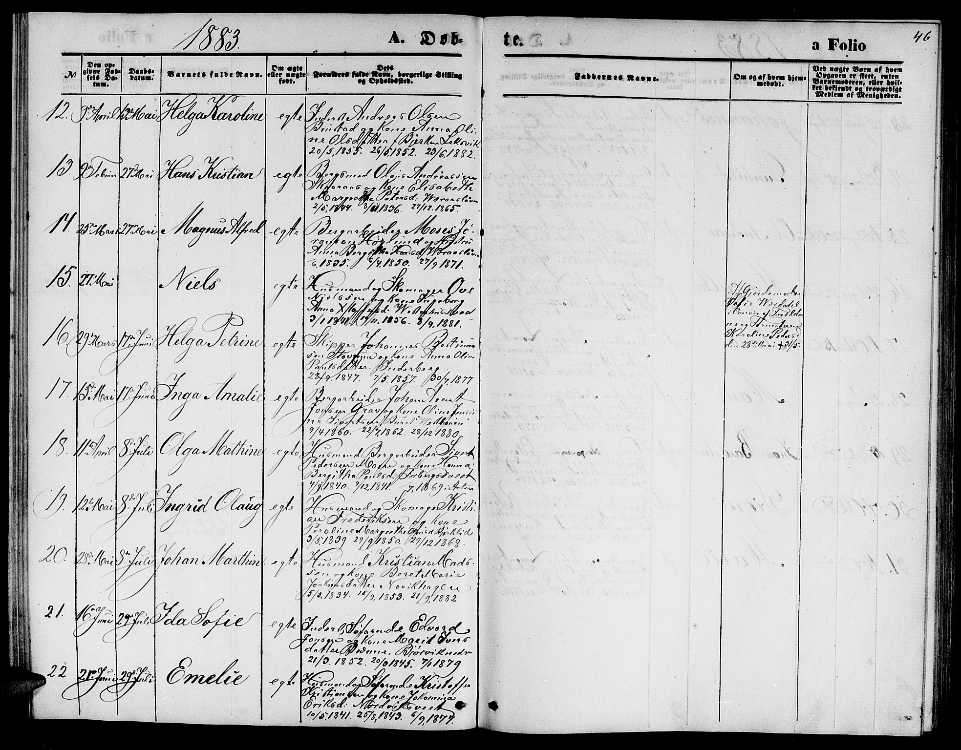 Ministerialprotokoller, klokkerbøker og fødselsregistre - Nord-Trøndelag, SAT/A-1458/722/L0225: Parish register (copy) no. 722C01, 1871-1888, p. 46