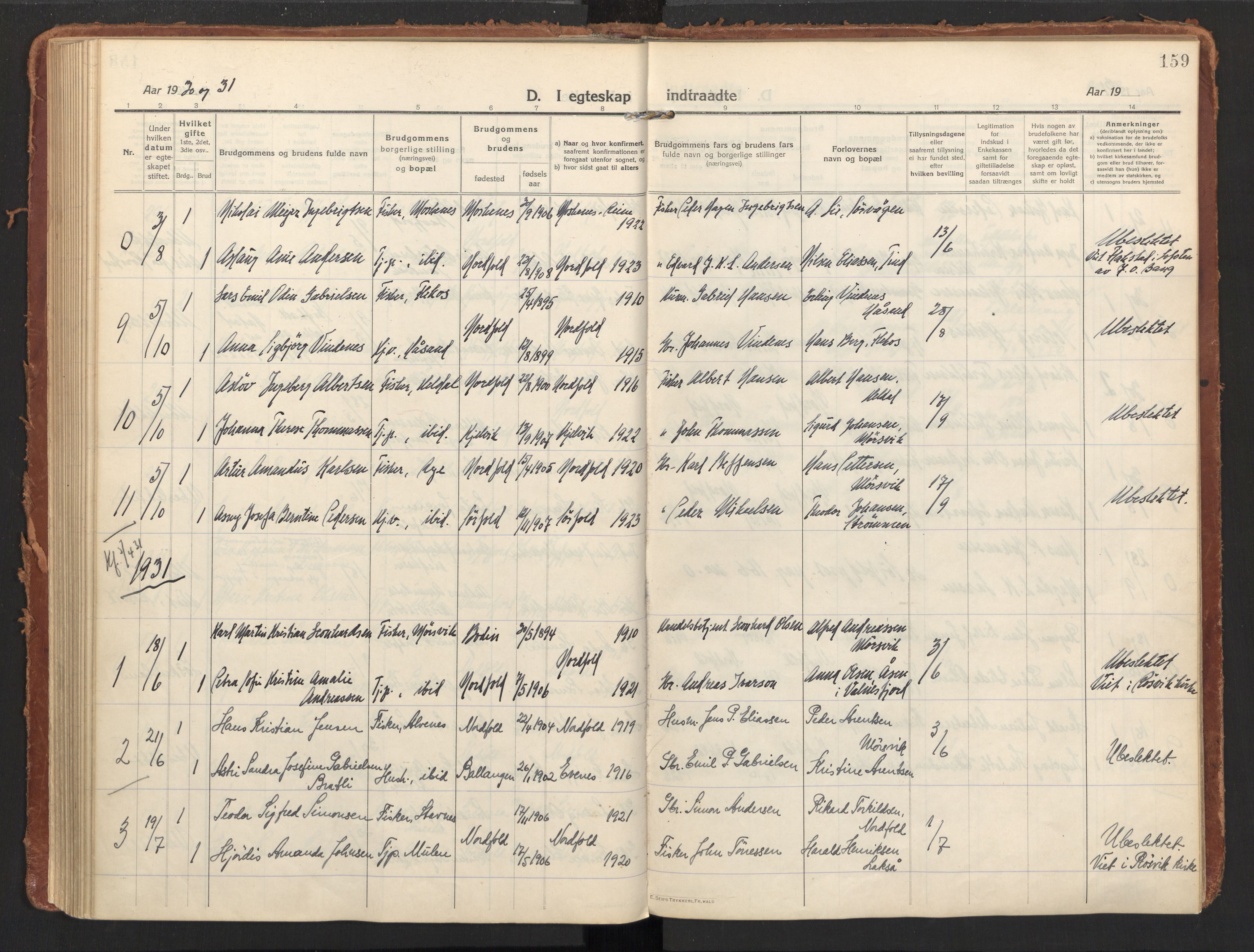 Ministerialprotokoller, klokkerbøker og fødselsregistre - Nordland, AV/SAT-A-1459/858/L0833: Parish register (official) no. 858A03, 1916-1934, p. 159