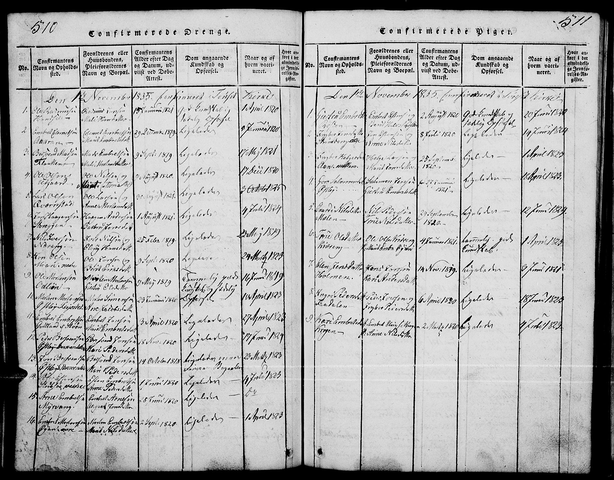 Tynset prestekontor, AV/SAH-PREST-058/H/Ha/Hab/L0001: Parish register (copy) no. 1, 1814-1859, p. 510-511