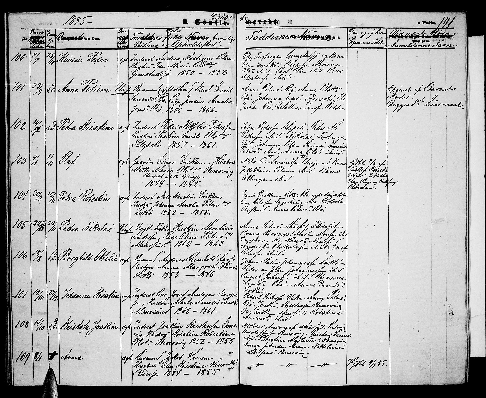 Ministerialprotokoller, klokkerbøker og fødselsregistre - Nordland, AV/SAT-A-1459/891/L1314: Parish register (copy) no. 891C03, 1870-1885, p. 141