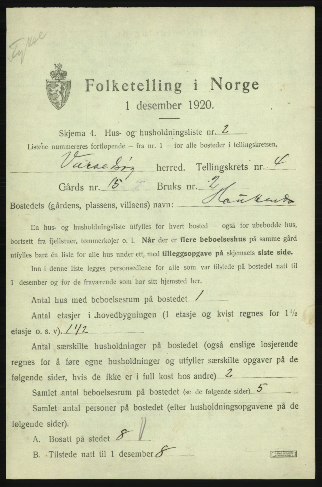 SAB, 1920 census for Varaldsøy, 1920, p. 288