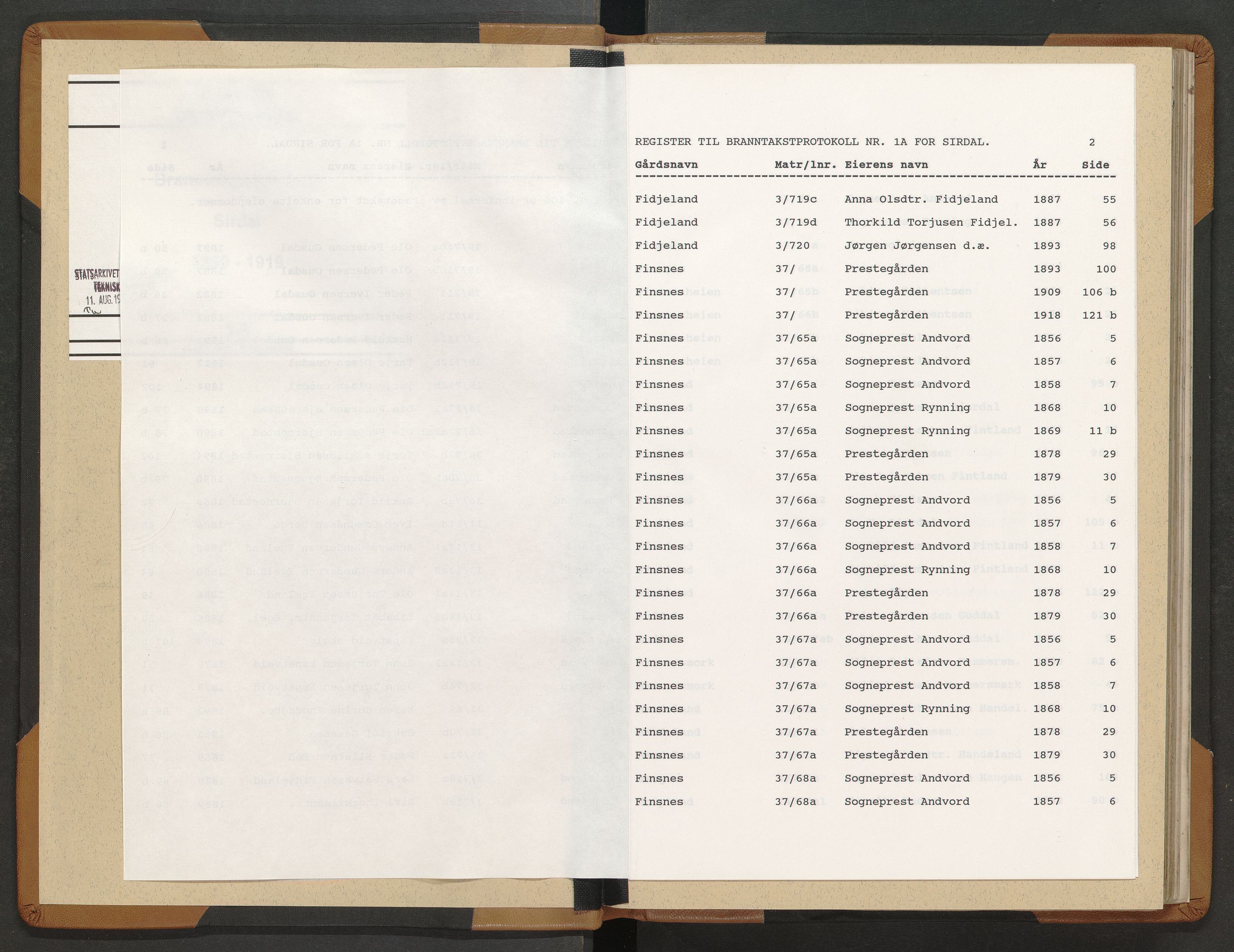 Norges Brannkasse Sirdal, AV/SAK-2241-0044/F/Fa/L0001: Branntakstprotokoll nr. 1a med gårdsnavnregister, 1850-1919