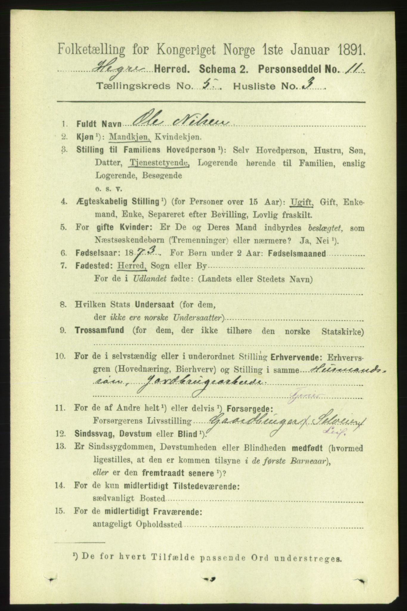 RA, 1891 census for 1712 Hegra, 1891, p. 2031