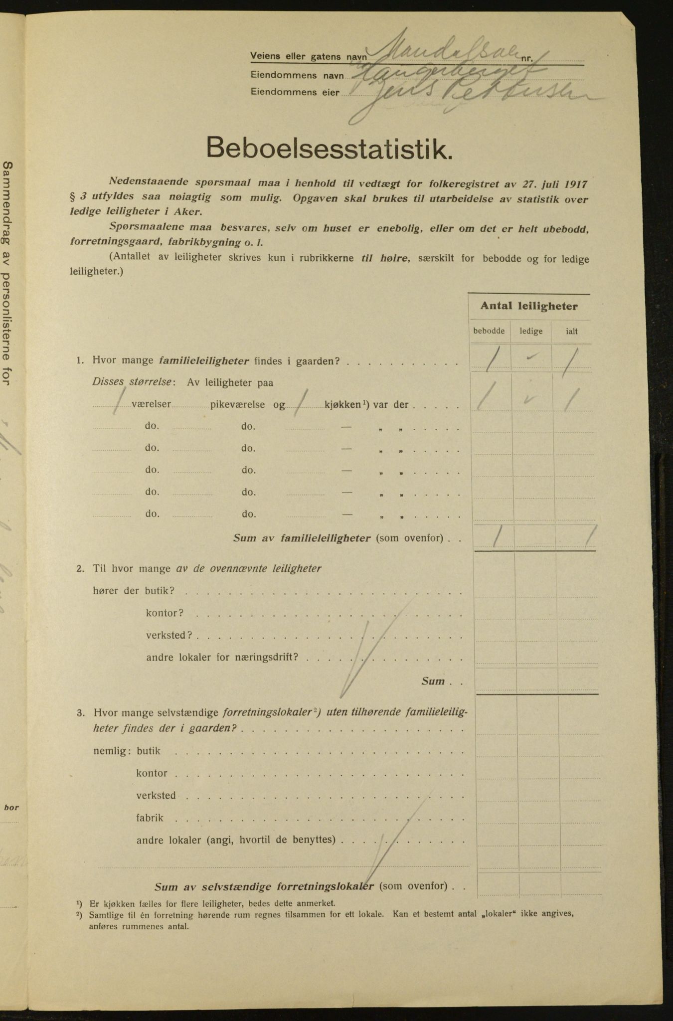 OBA, Municipal Census 1917 for Aker, 1917, p. 11677