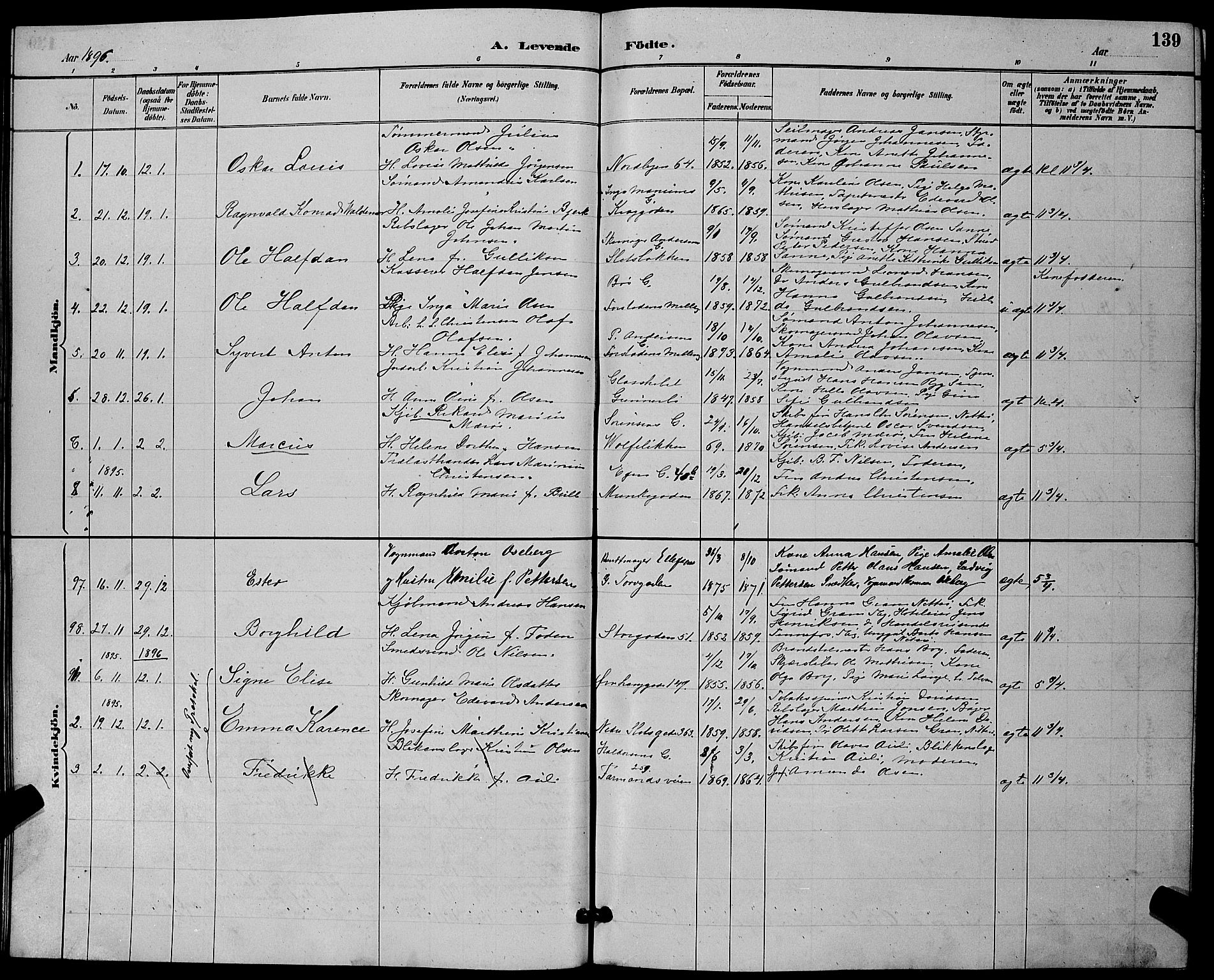 Tønsberg kirkebøker, AV/SAKO-A-330/G/Ga/L0006: Parish register (copy) no. 6, 1885-1895, p. 139