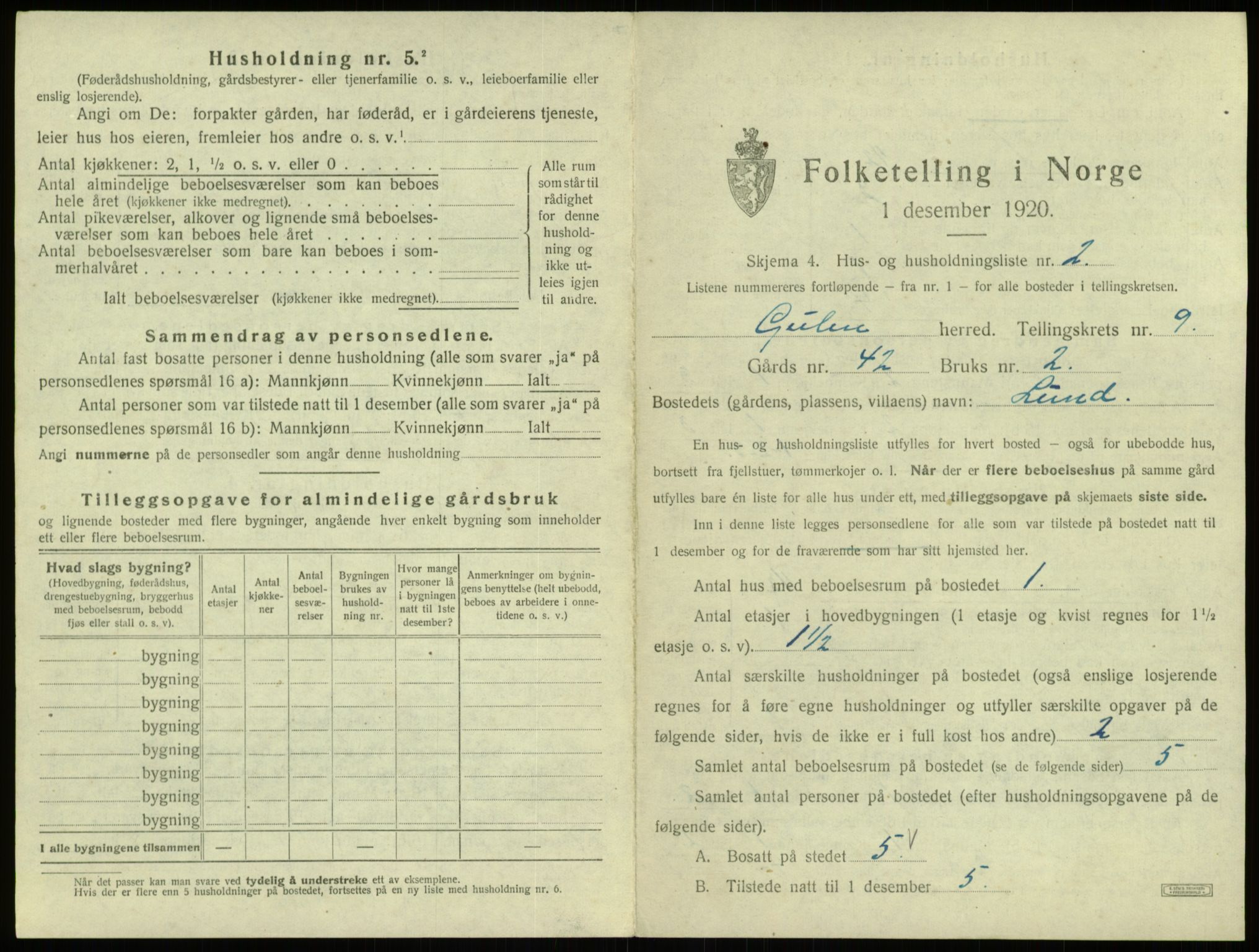 SAB, 1920 census for Gulen, 1920, p. 528