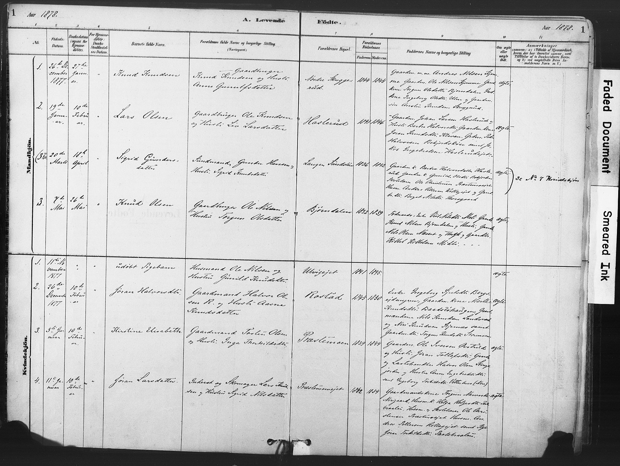 Rollag kirkebøker, SAKO/A-240/F/Fa/L0011: Parish register (official) no. I 11, 1878-1902, p. 1