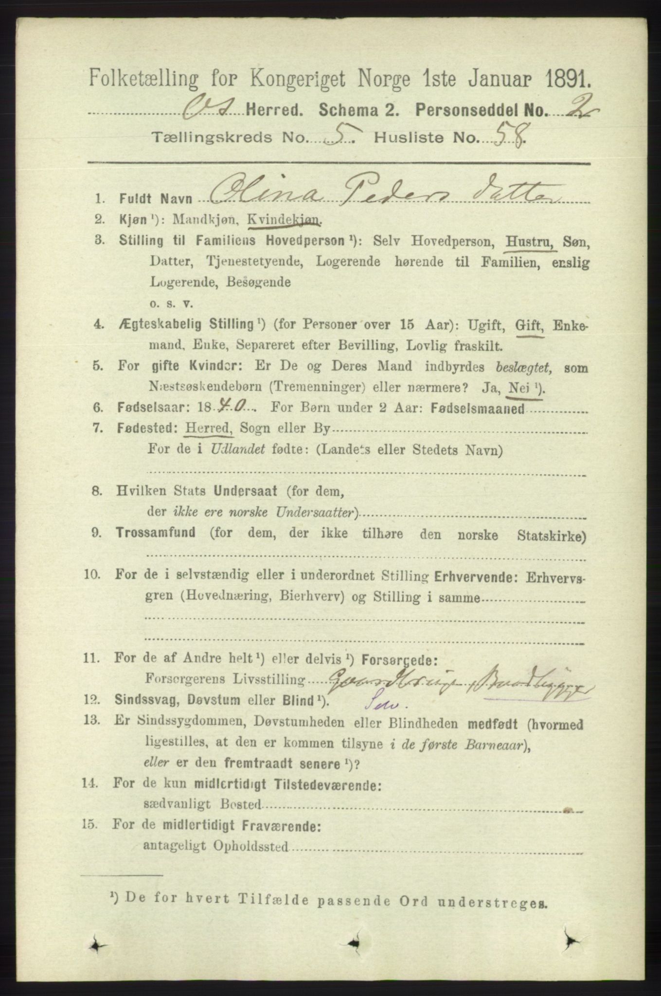 RA, 1891 census for 1243 Os, 1891, p. 1290