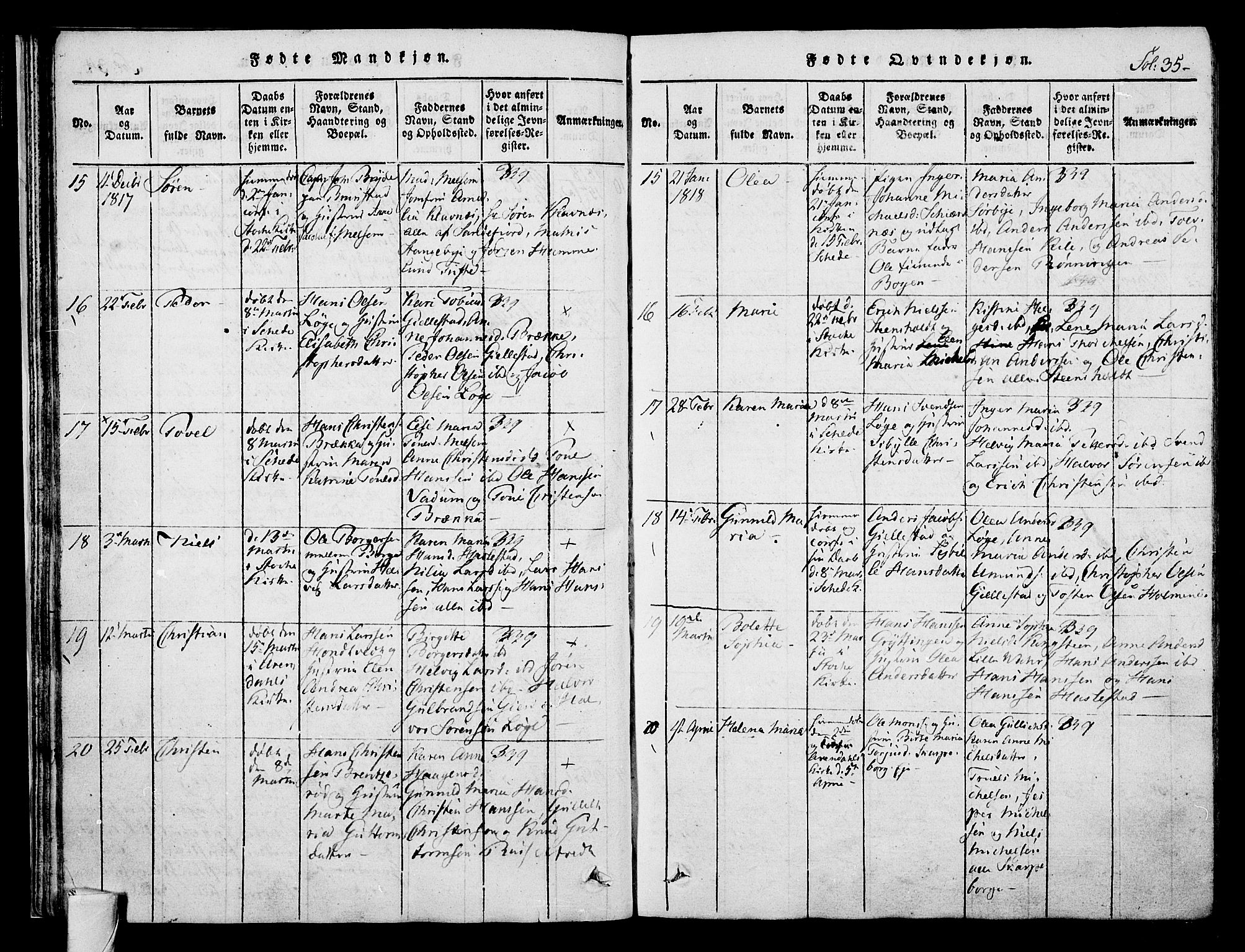 Stokke kirkebøker, AV/SAKO-A-320/F/Fa/L0005: Parish register (official) no. I 5, 1815-1826, p. 35