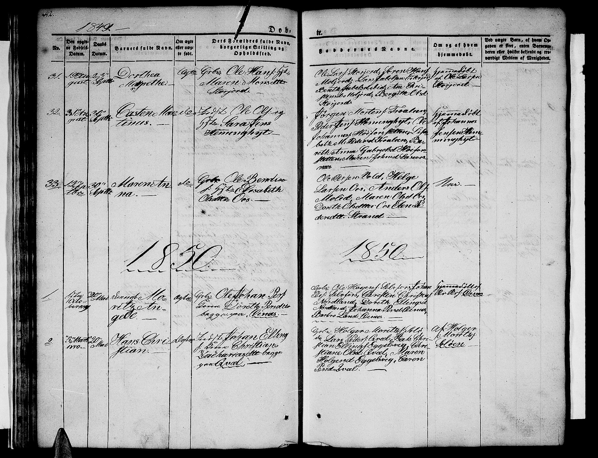 Ministerialprotokoller, klokkerbøker og fødselsregistre - Nordland, AV/SAT-A-1459/846/L0652: Parish register (copy) no. 846C02, 1841-1871, p. 42