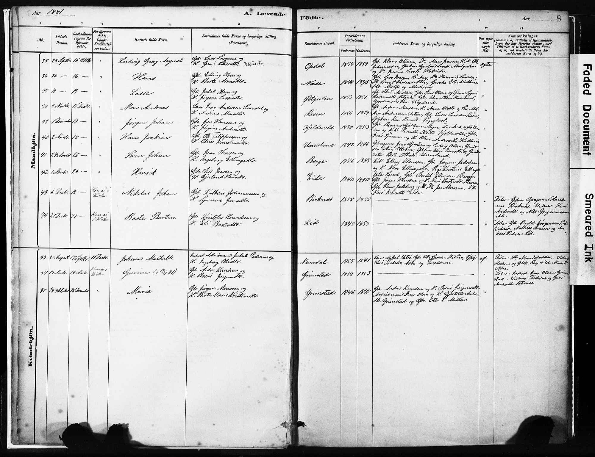 Gulen sokneprestembete, AV/SAB-A-80201/H/Haa/Haab/L0001: Parish register (official) no. B 1, 1881-1905, p. 8