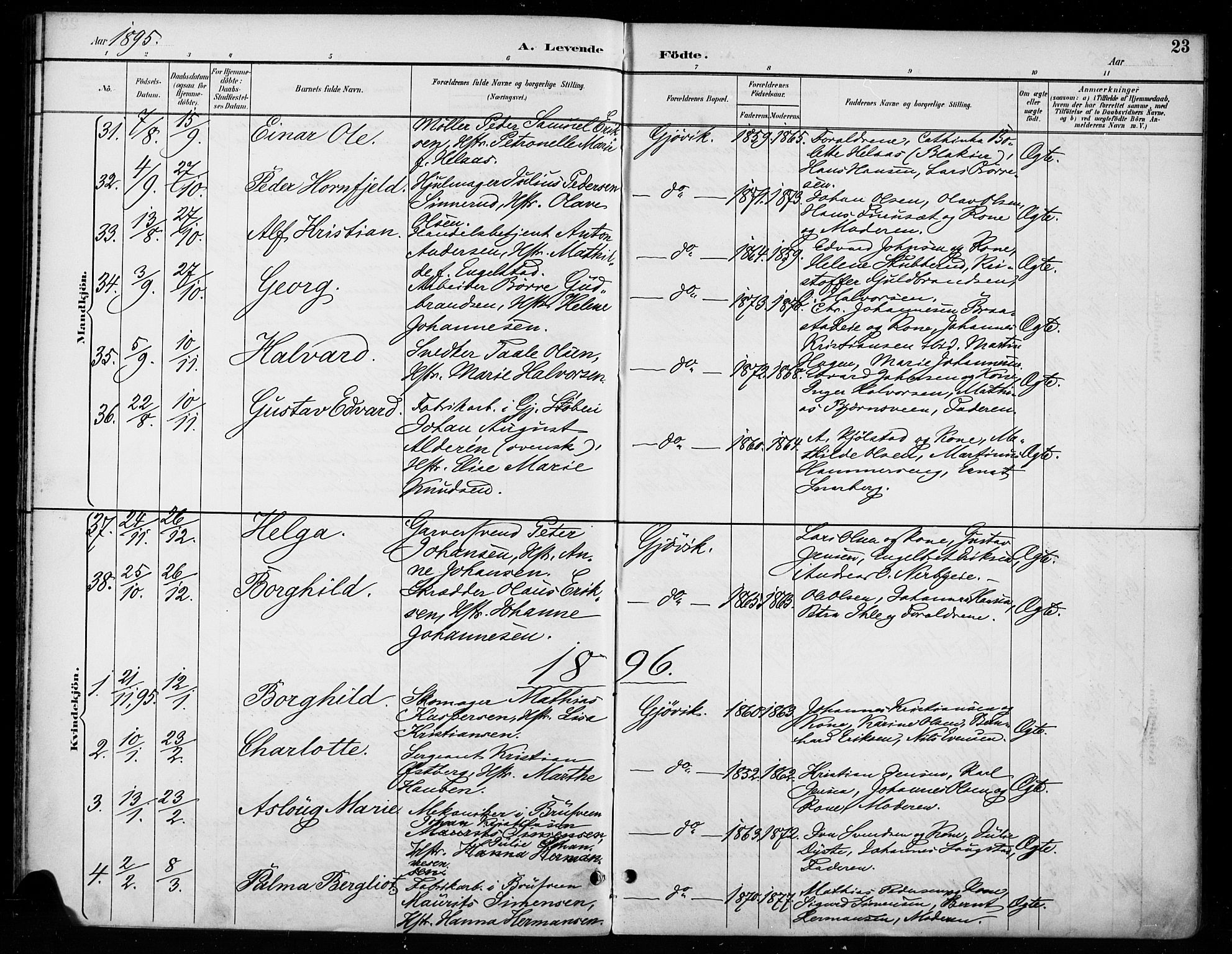 Vardal prestekontor, SAH/PREST-100/H/Ha/Haa/L0011: Parish register (official) no. 11, 1891-1901, p. 23