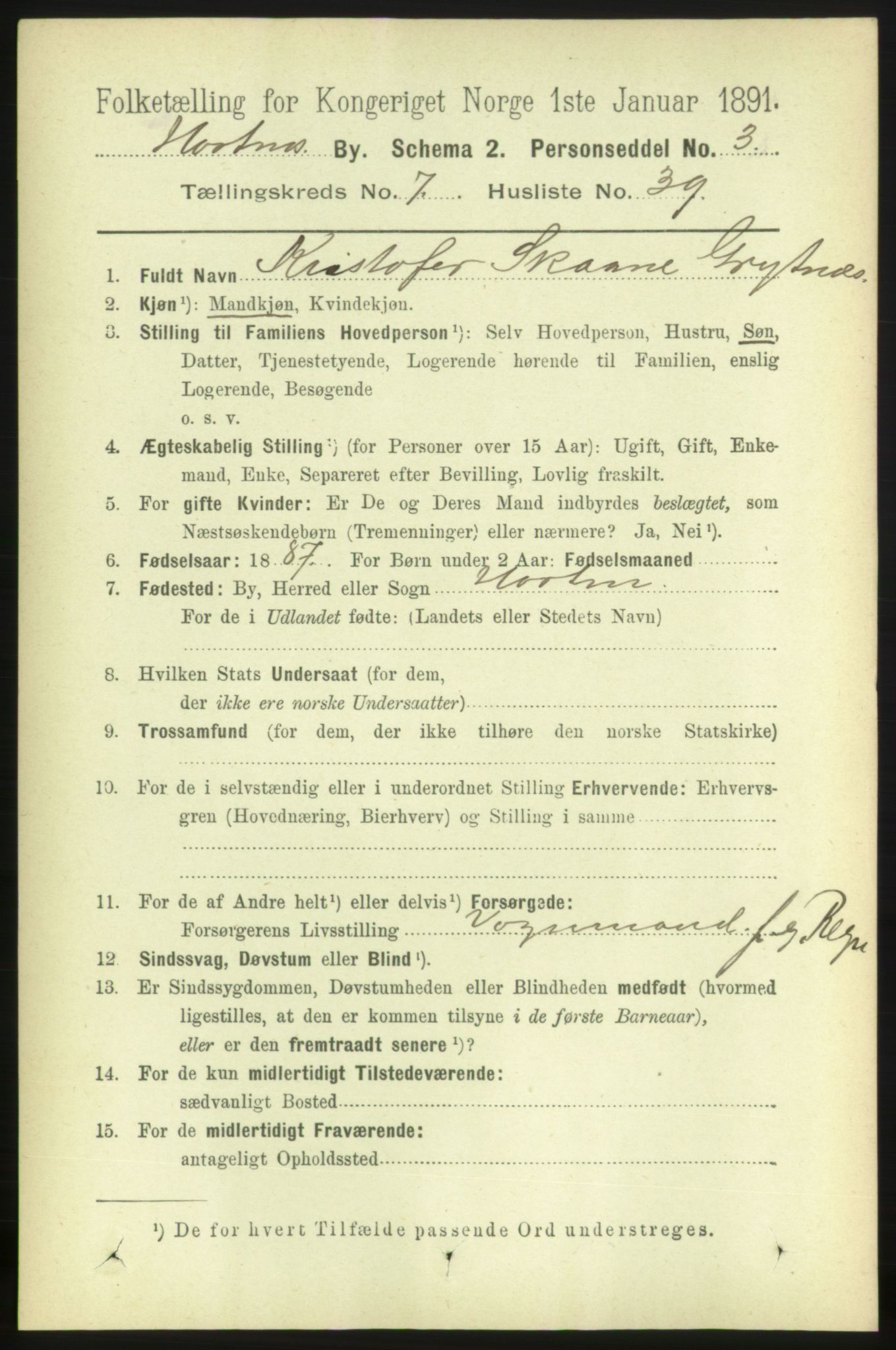 RA, 1891 census for 0703 Horten, 1891, p. 4736