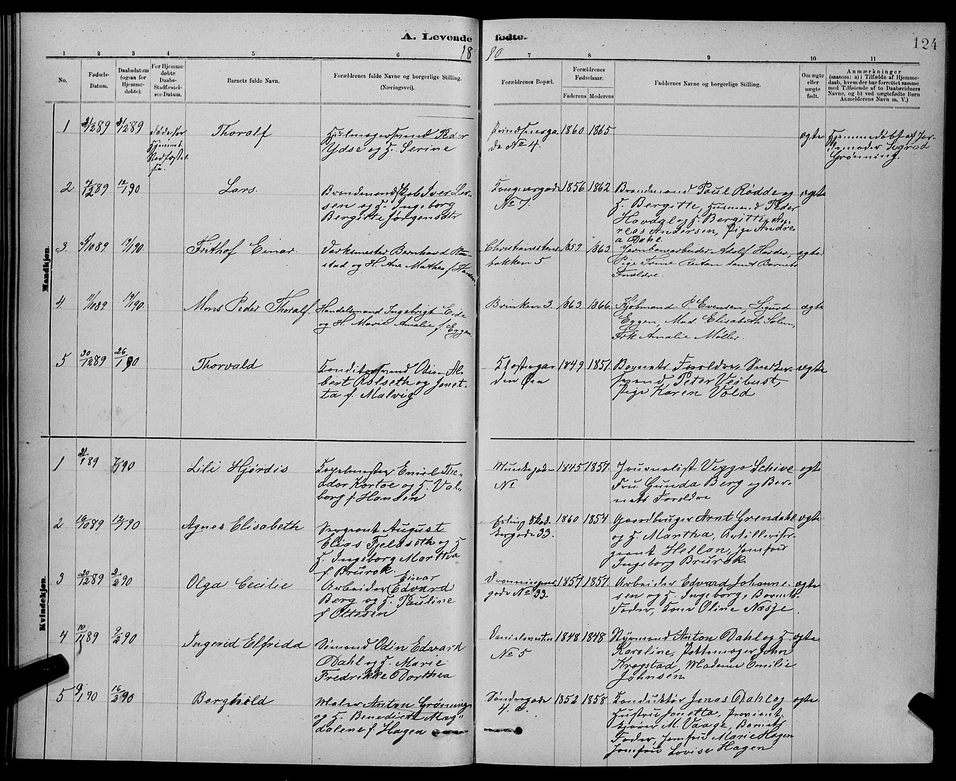 Ministerialprotokoller, klokkerbøker og fødselsregistre - Sør-Trøndelag, SAT/A-1456/601/L0092: Parish register (copy) no. 601C10, 1884-1897, p. 124