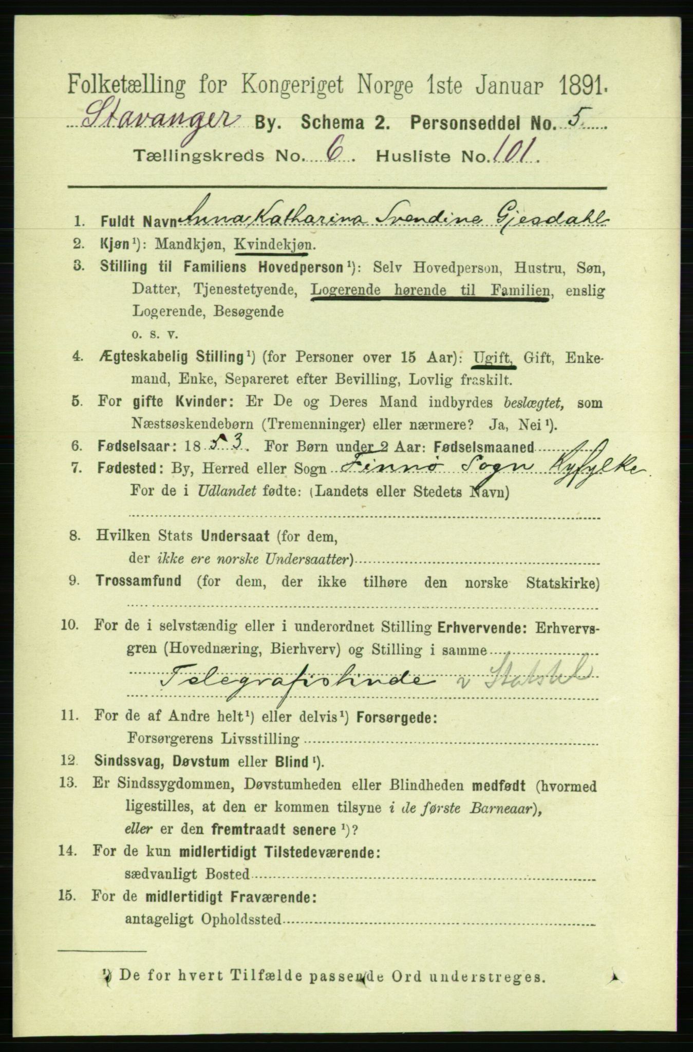 RA, 1891 census for 1103 Stavanger, 1891, p. 10901