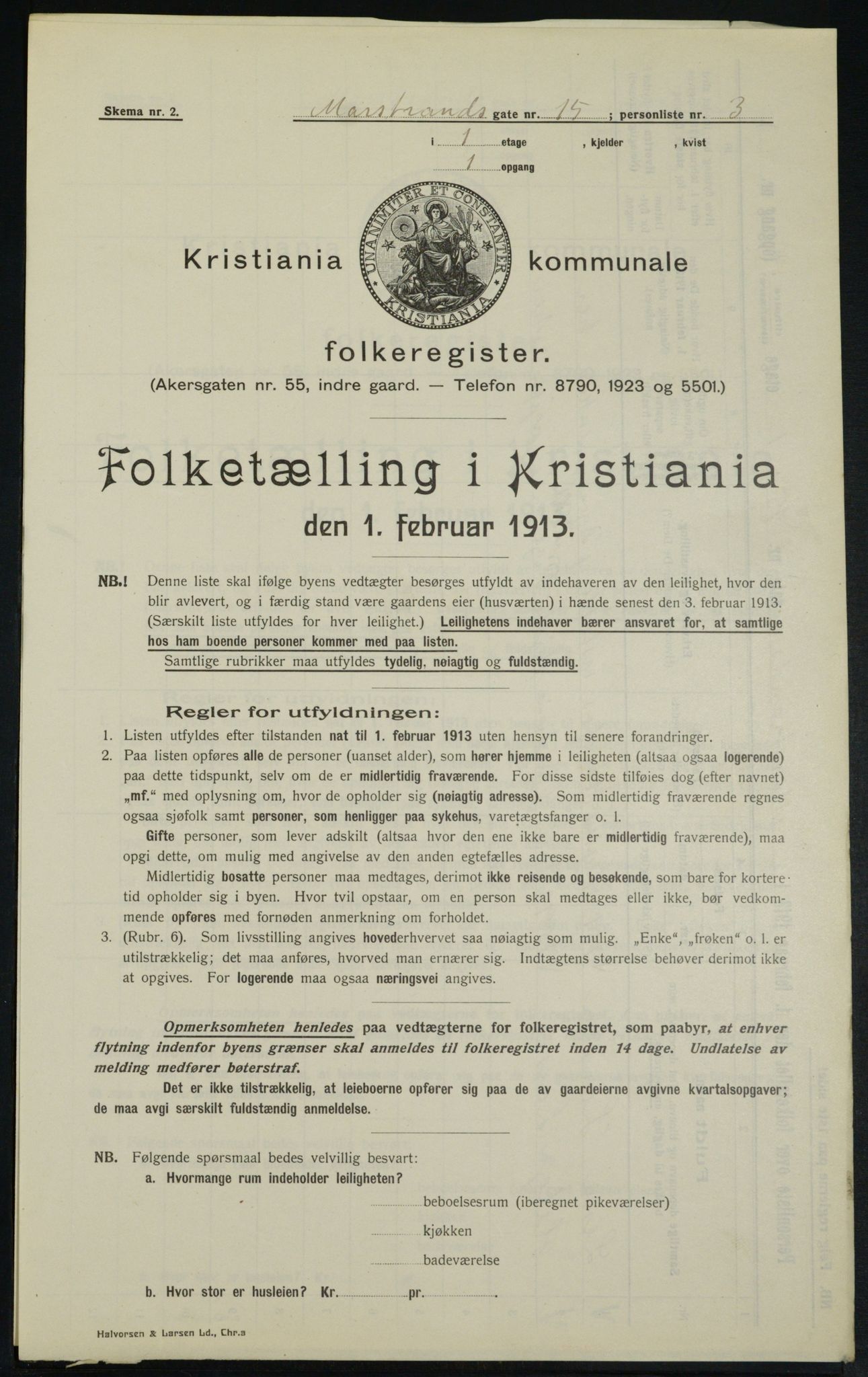 OBA, Municipal Census 1913 for Kristiania, 1913, p. 64582