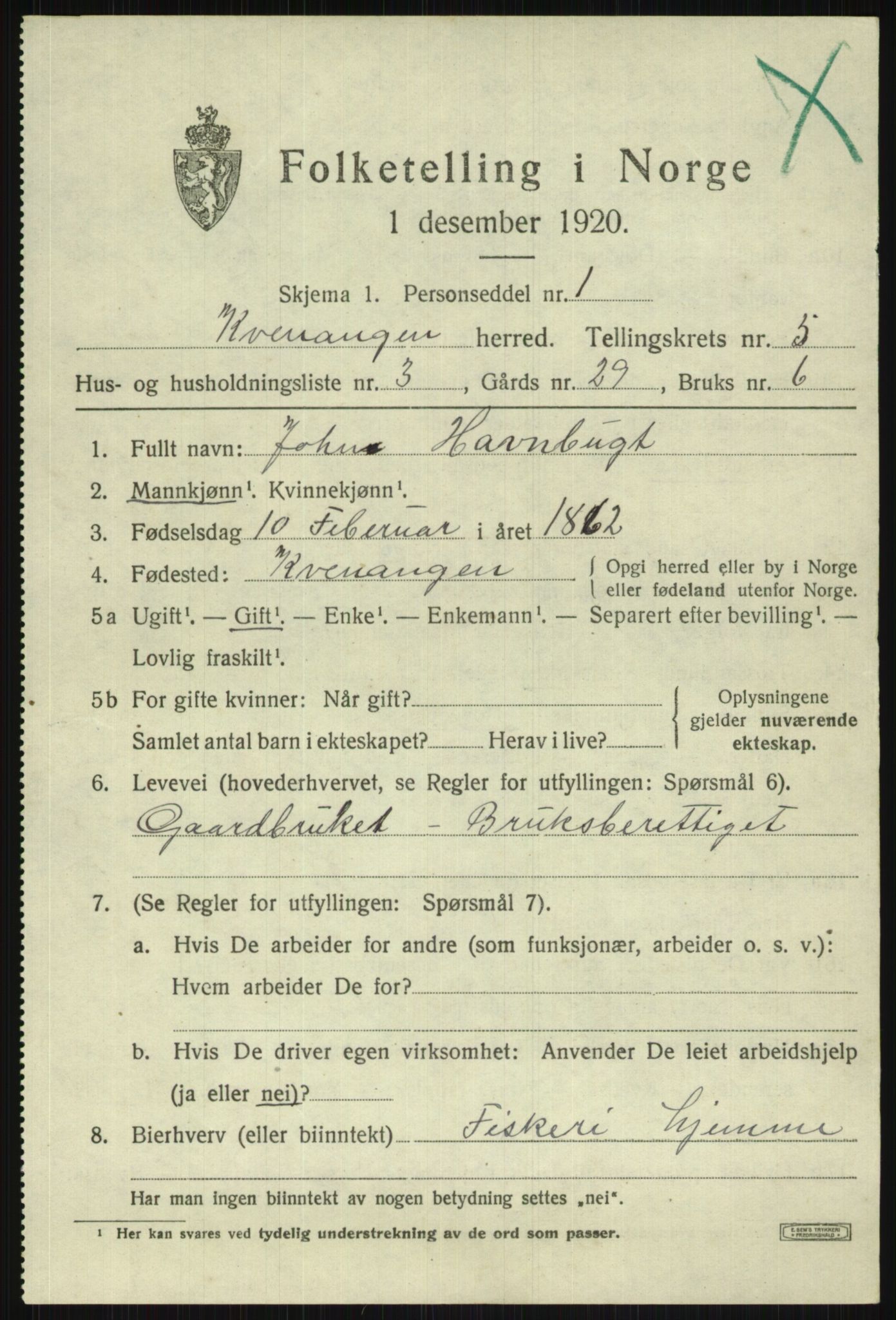 SATØ, 1920 census for Kvænangen, 1920, p. 3086