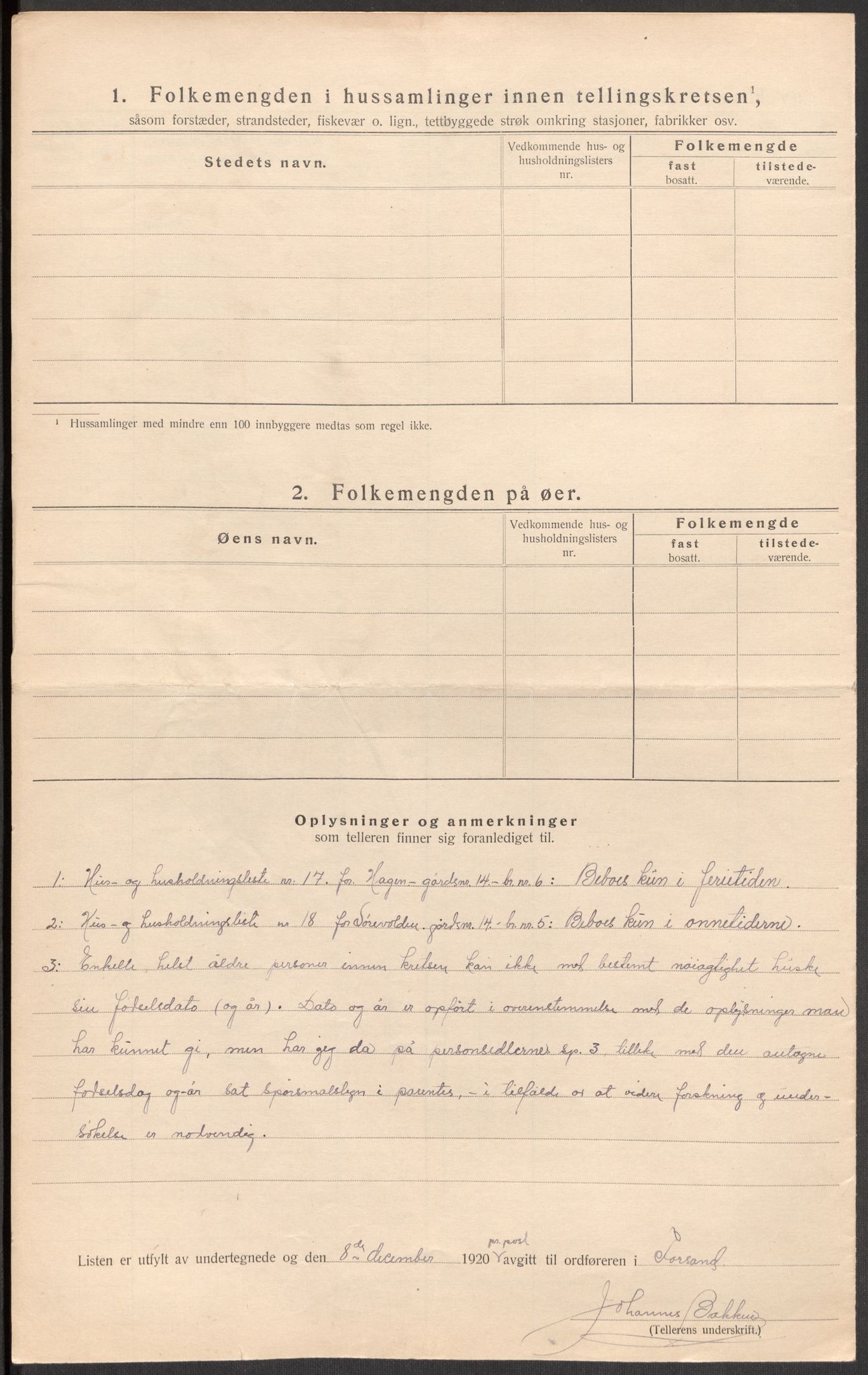 SAST, 1920 census for Forsand, 1920, p. 13