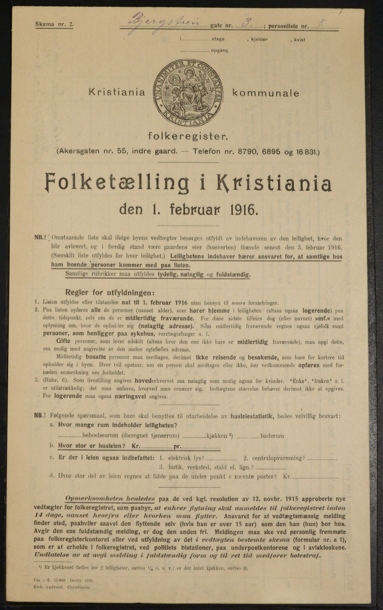 OBA, Municipal Census 1916 for Kristiania, 1916, p. 4396