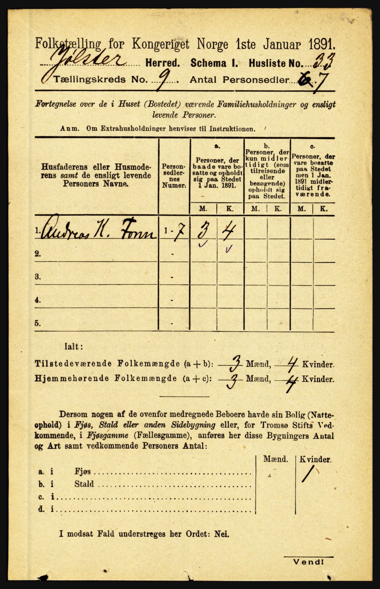 RA, 1891 census for 1431 Jølster, 1891, p. 3125