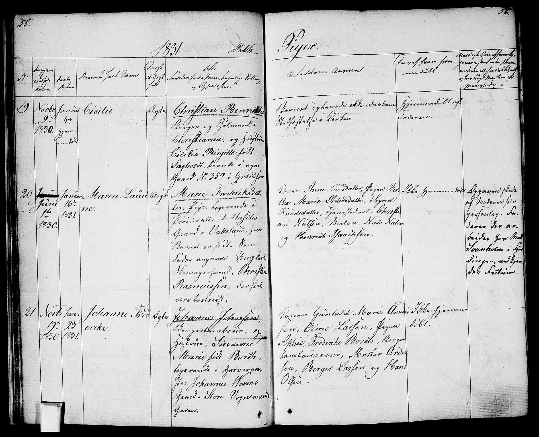 Oslo domkirke Kirkebøker, SAO/A-10752/F/Fa/L0011: Parish register (official) no. 11, 1830-1836, p. 55-56