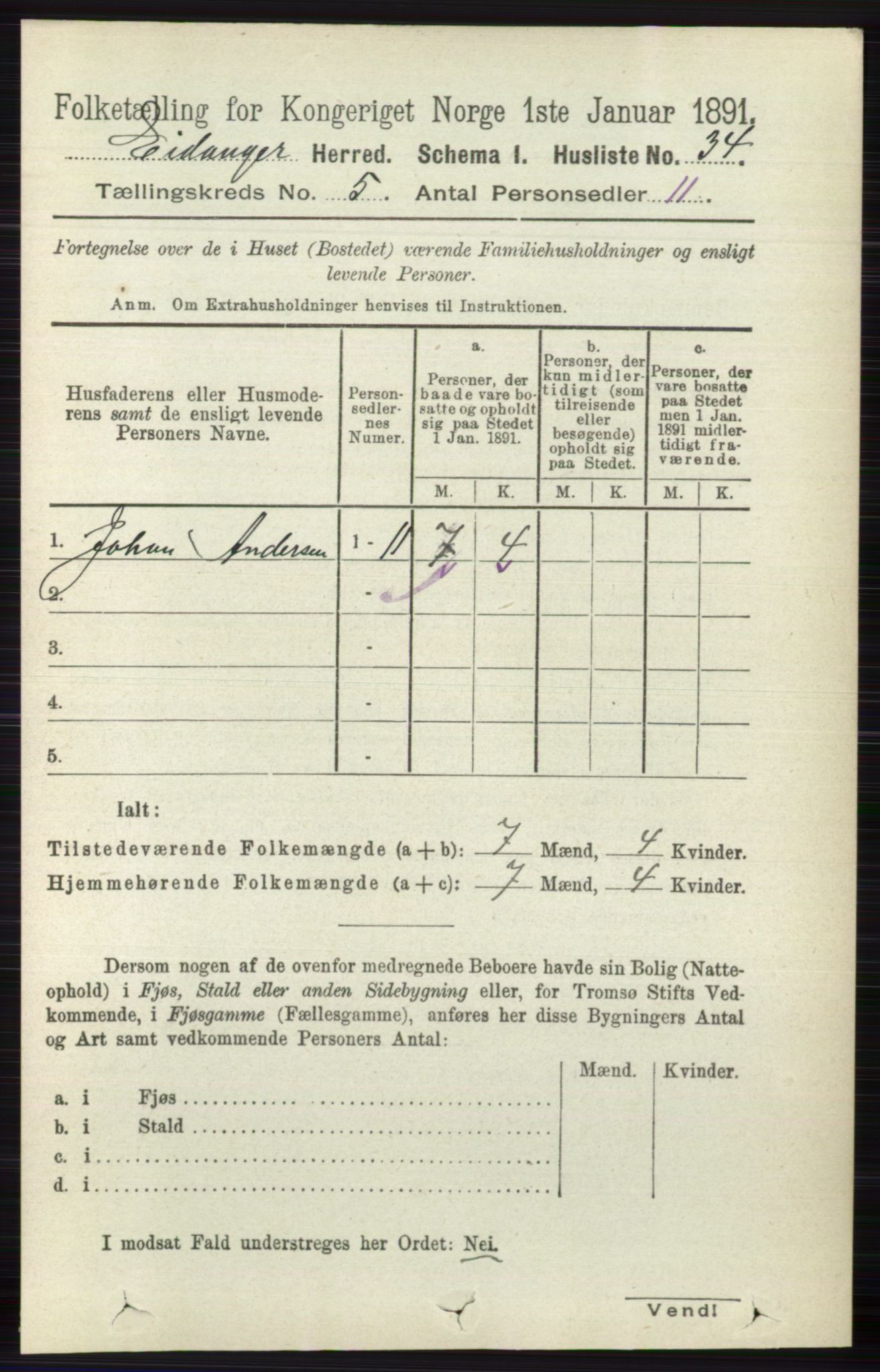 RA, 1891 census for 0813 Eidanger, 1891, p. 2265