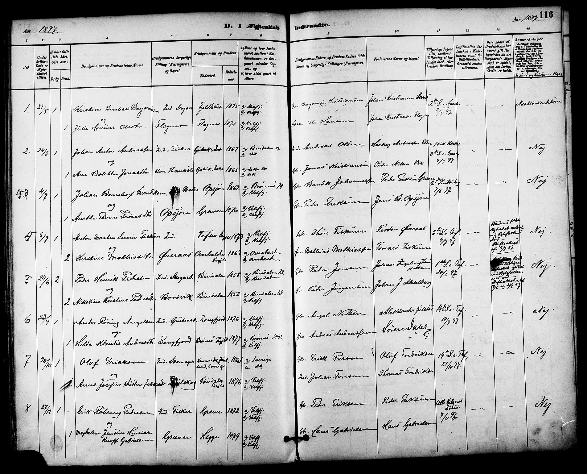 Ministerialprotokoller, klokkerbøker og fødselsregistre - Nordland, AV/SAT-A-1459/814/L0226: Parish register (official) no. 814A07, 1886-1898, p. 116