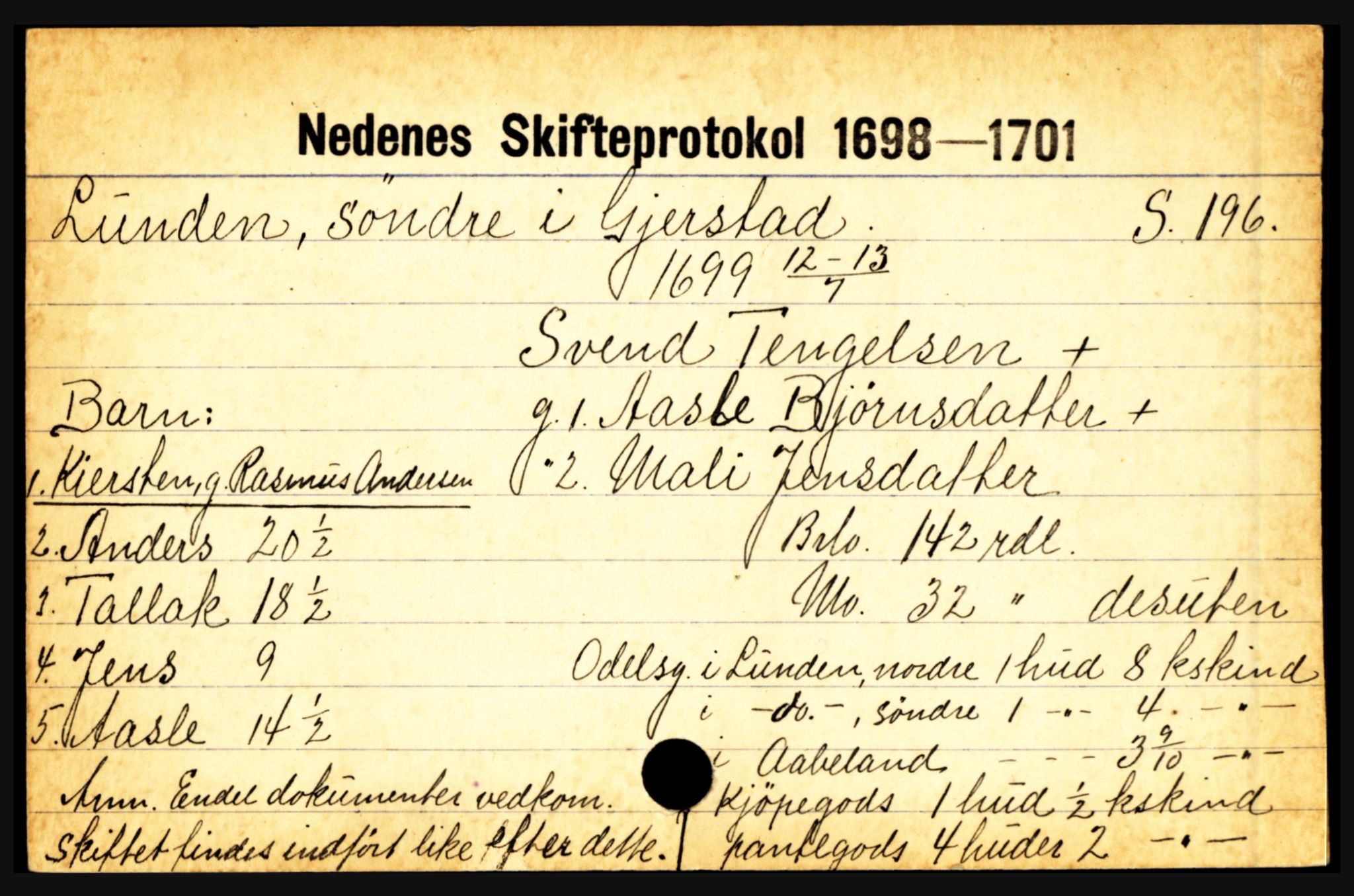 Nedenes sorenskriveri før 1824, AV/SAK-1221-0007/H, p. 18443