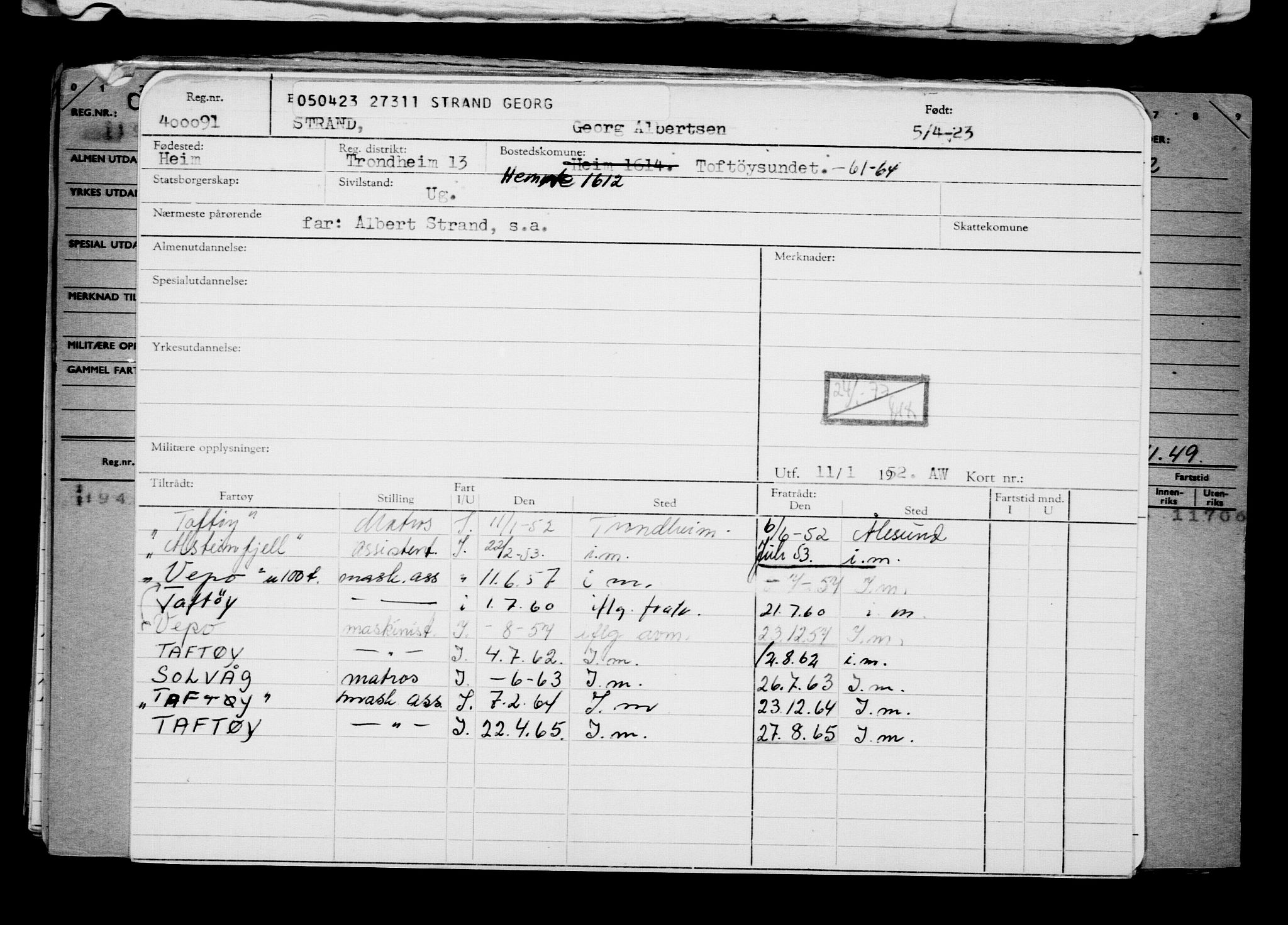 Direktoratet for sjømenn, RA/S-3545/G/Gb/L0217: Hovedkort, 1923, p. 494