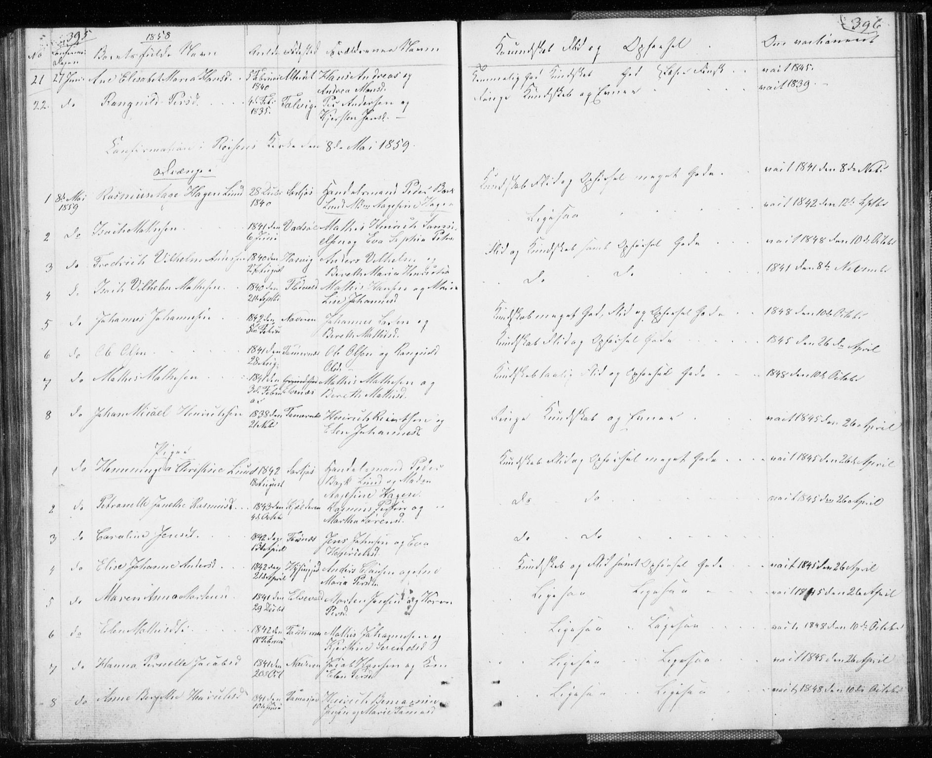 Skjervøy sokneprestkontor, SATØ/S-1300/H/Ha/Hab/L0003klokker: Parish register (copy) no. 3, 1849-1861, p. 395-396