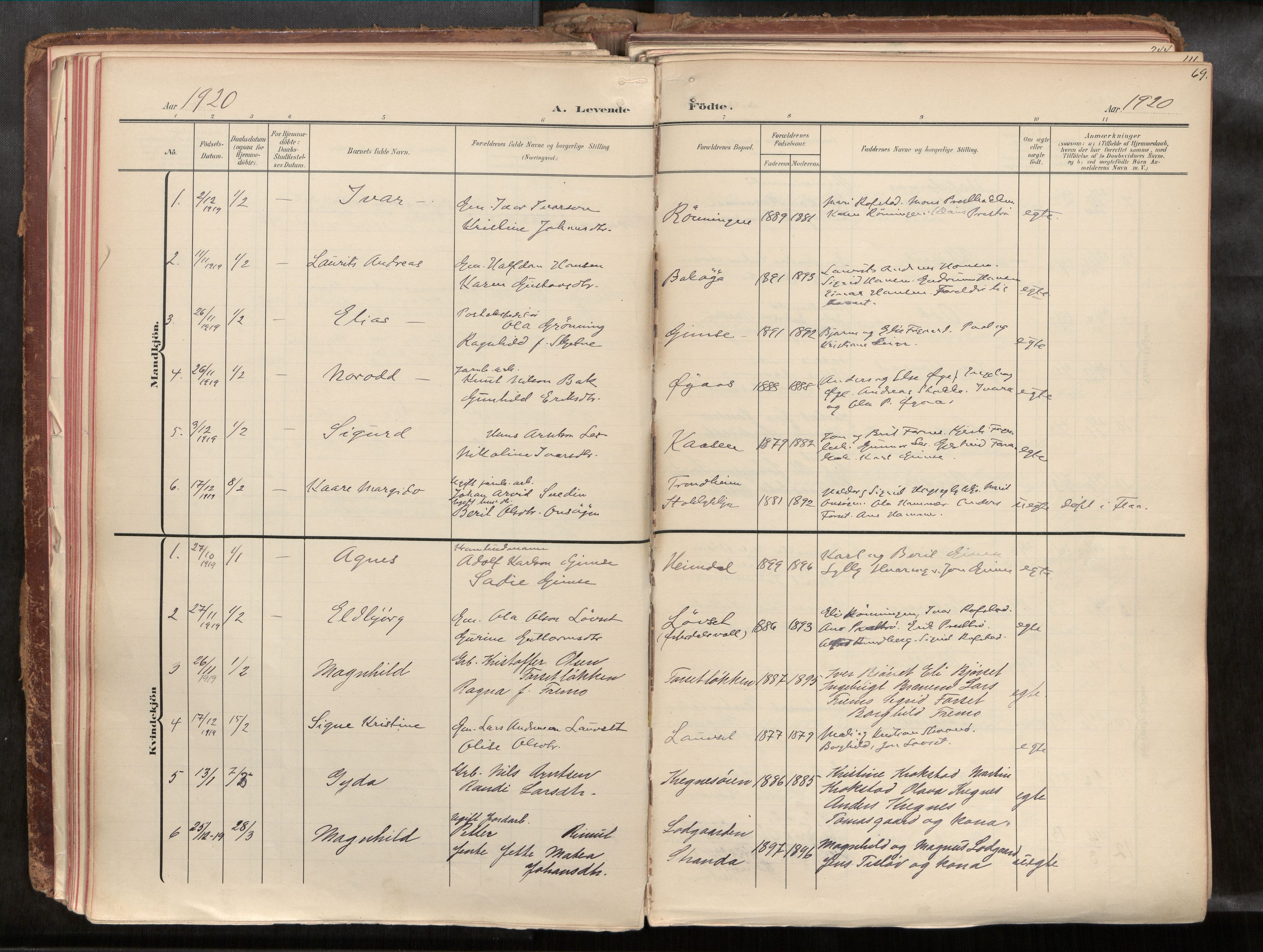 Ministerialprotokoller, klokkerbøker og fødselsregistre - Sør-Trøndelag, SAT/A-1456/691/L1085b: Parish register (official) no. 691A18, 1908-1930, p. 69