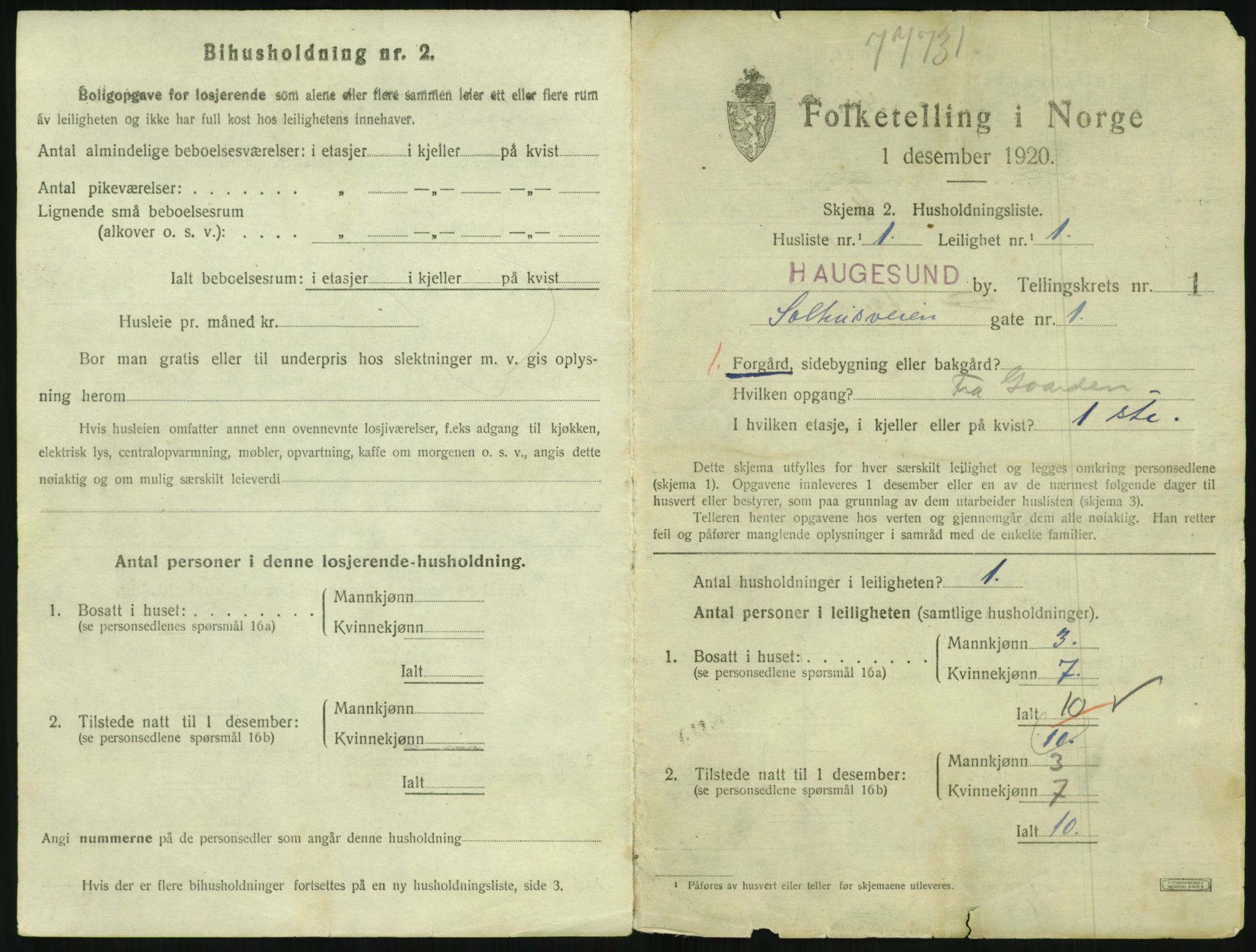 SAST, 1920 census for Haugesund, 1920, p. 3861