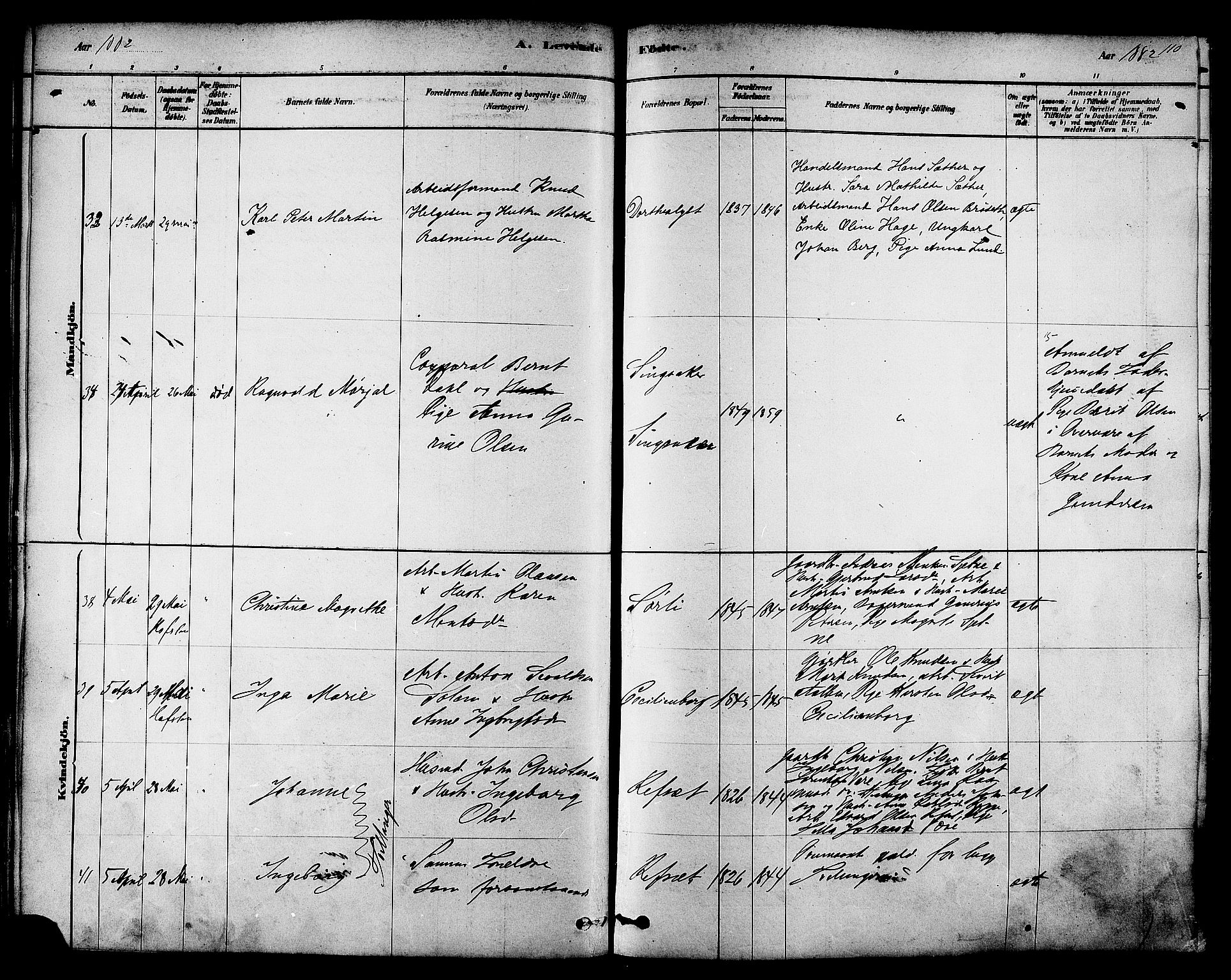 Ministerialprotokoller, klokkerbøker og fødselsregistre - Sør-Trøndelag, SAT/A-1456/606/L0294: Parish register (official) no. 606A09, 1878-1886, p. 110