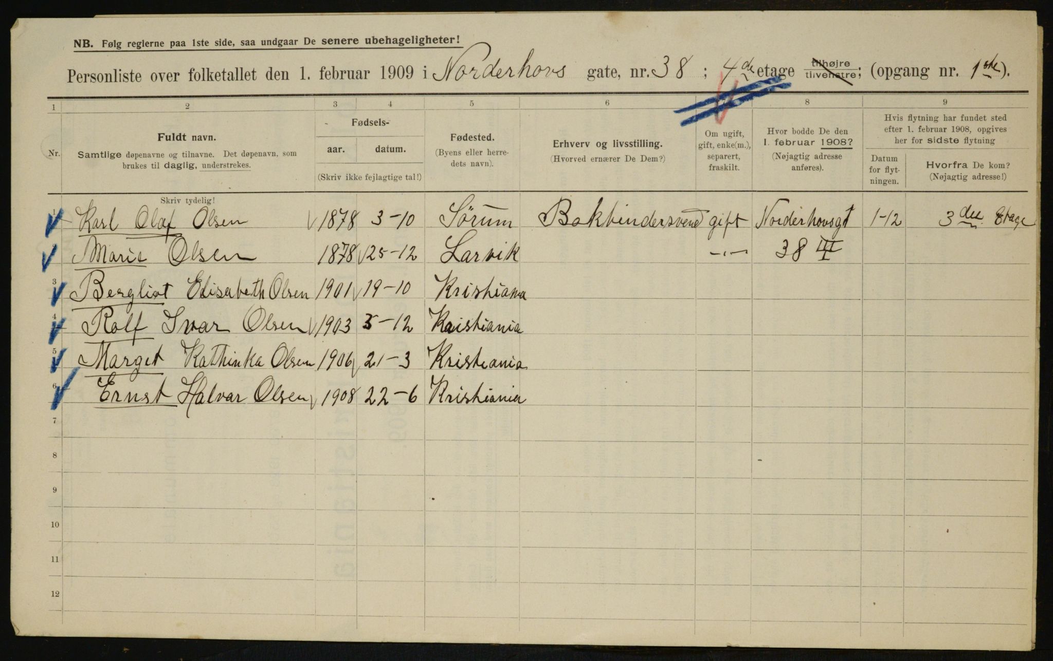 OBA, Municipal Census 1909 for Kristiania, 1909, p. 66161