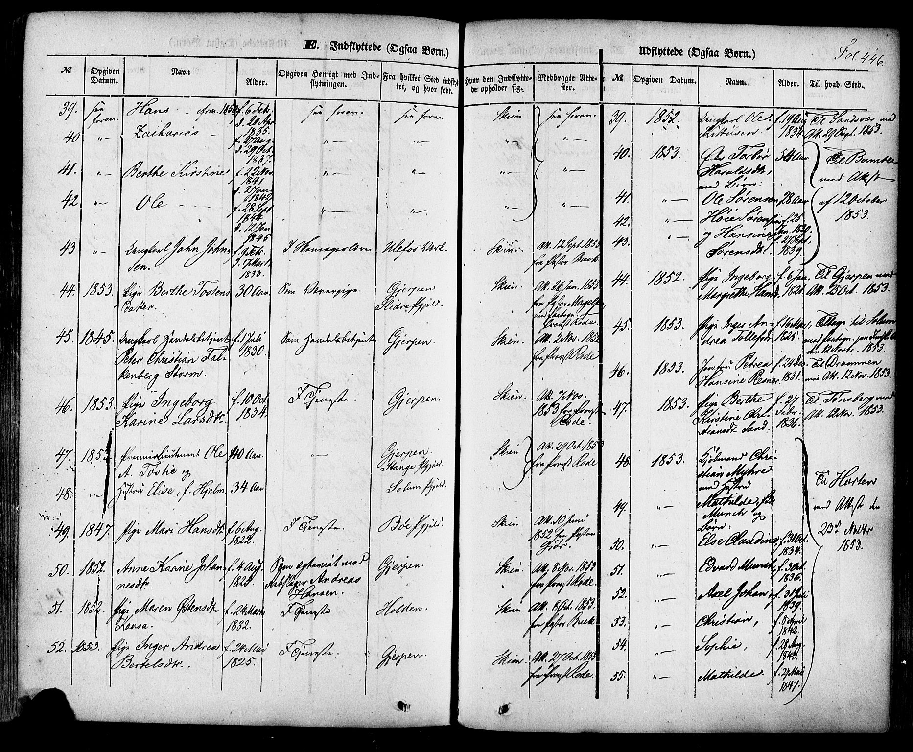 Skien kirkebøker, AV/SAKO-A-302/F/Fa/L0006a: Parish register (official) no. 6A, 1843-1856, p. 446