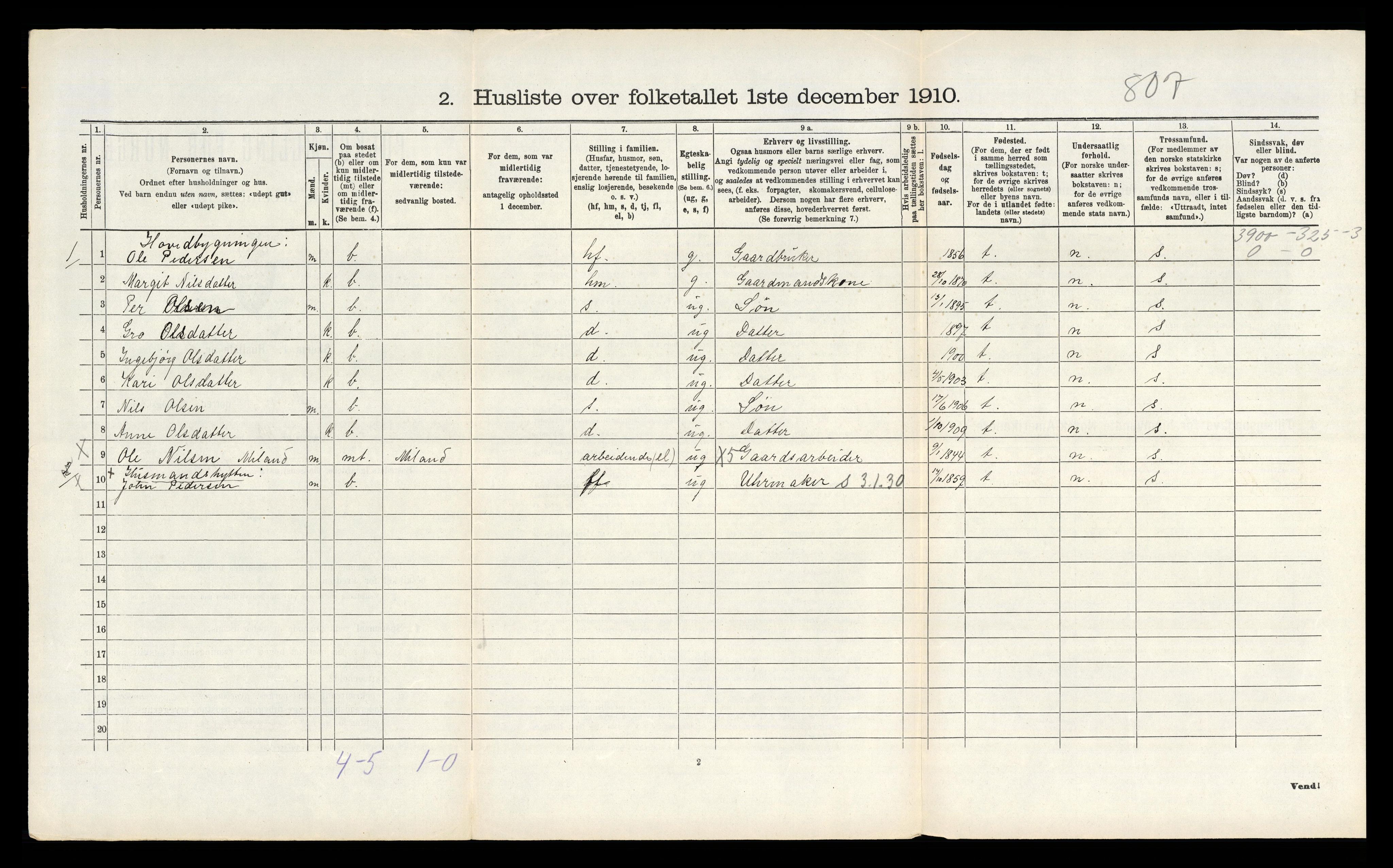 RA, 1910 census for Tinn, 1910, p. 838