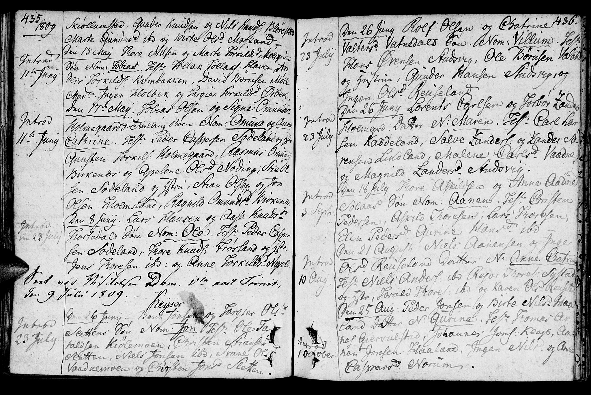 Holum sokneprestkontor, AV/SAK-1111-0022/F/Fa/Faa/L0003: Parish register (official) no. A 3, 1780-1821, p. 435-436