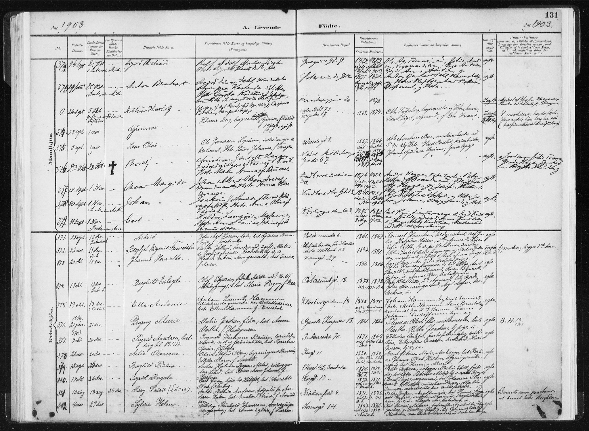 Ministerialprotokoller, klokkerbøker og fødselsregistre - Sør-Trøndelag, SAT/A-1456/604/L0199: Parish register (official) no. 604A20I, 1901-1906, p. 131