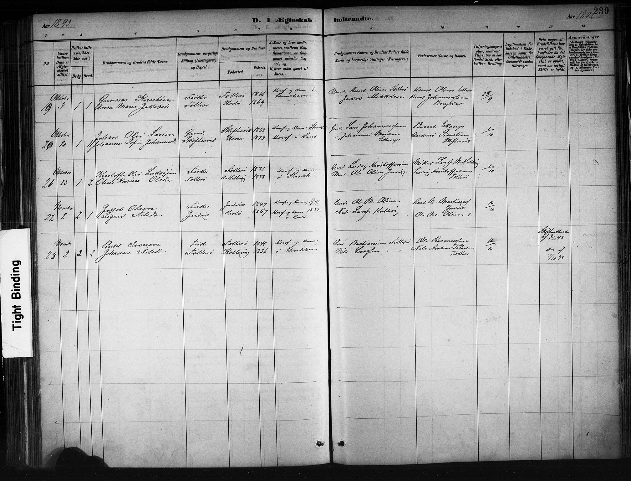 Askøy Sokneprestembete, AV/SAB-A-74101/H/Ha/Hab/Haba/L0008: Parish register (copy) no. A 8, 1882-1893, p. 239