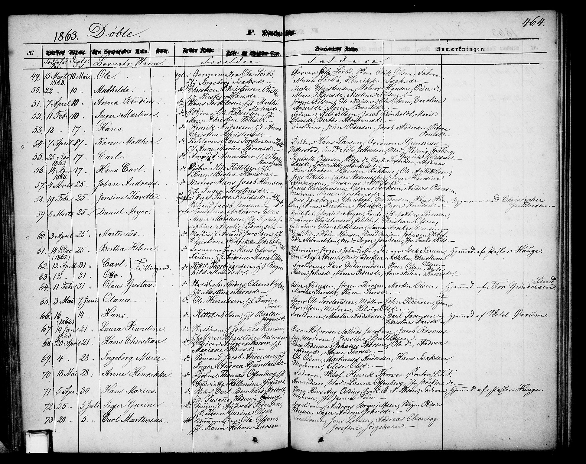 Skien kirkebøker, SAKO/A-302/G/Ga/L0004: Parish register (copy) no. 4, 1843-1867, p. 464