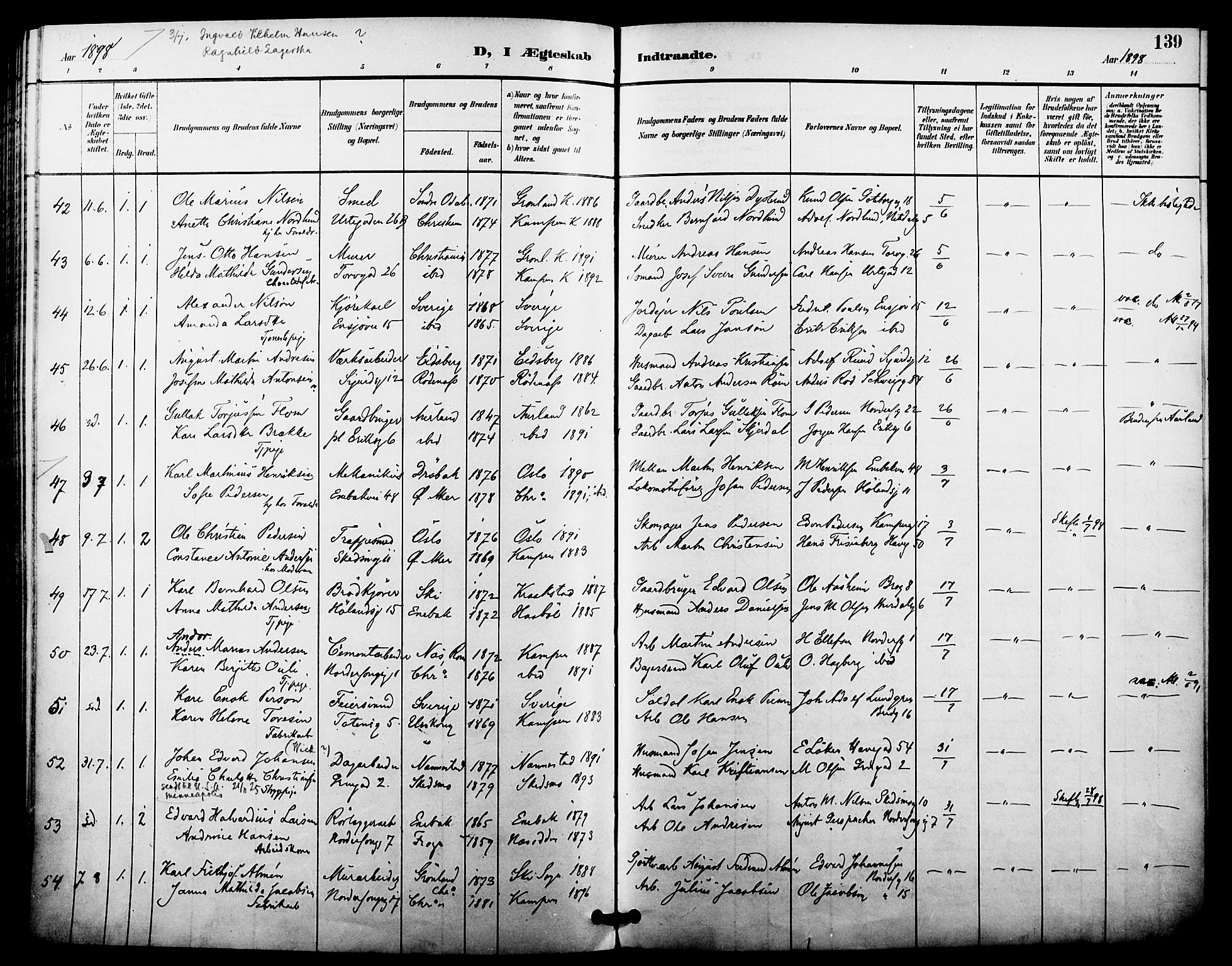 Kampen prestekontor Kirkebøker, SAO/A-10853/F/Fa/L0008: Parish register (official) no. I 8, 1892-1902, p. 139