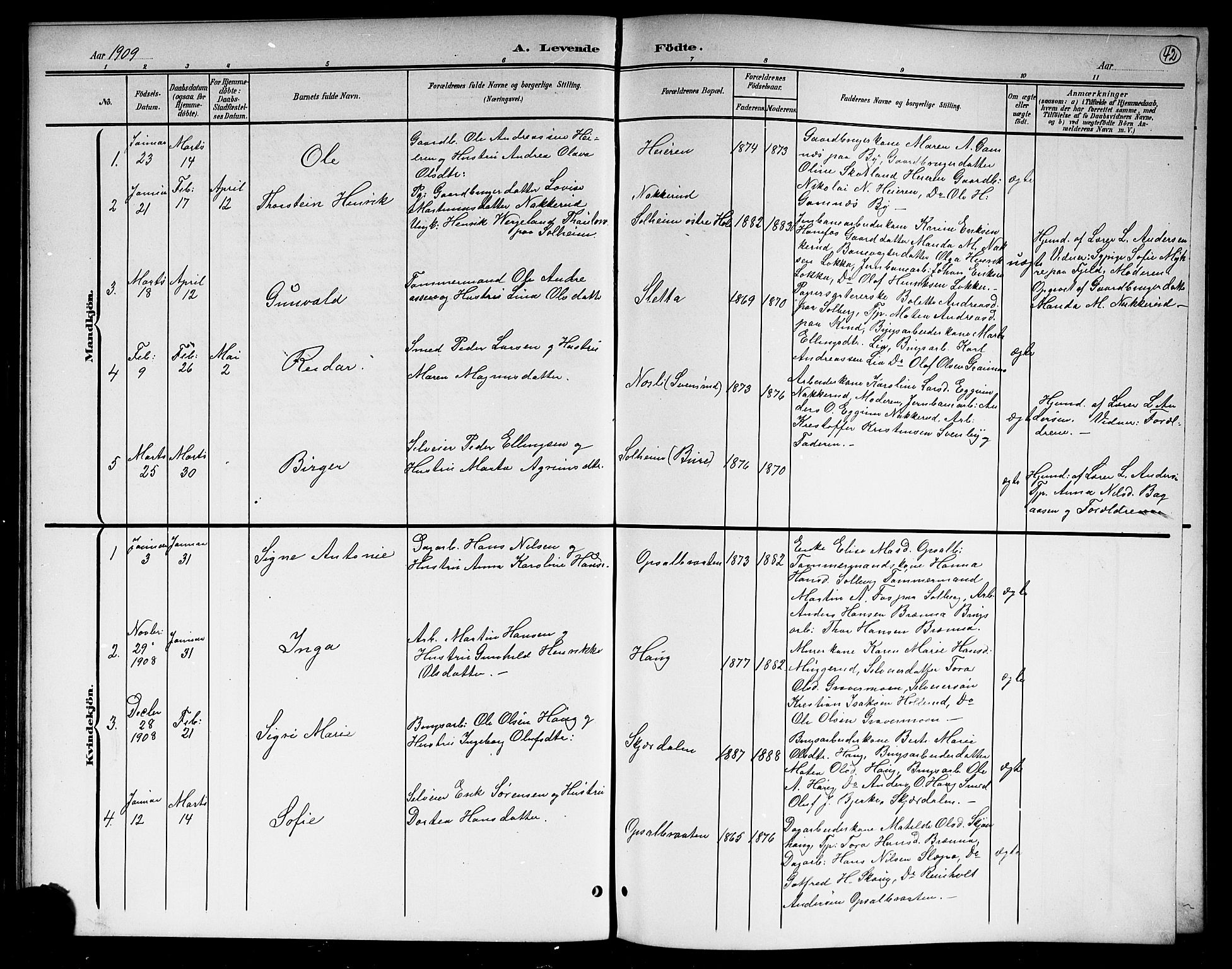 Hole kirkebøker, SAKO/A-228/G/Gb/L0004: Parish register (copy) no. II 4, 1901-1916, p. 42