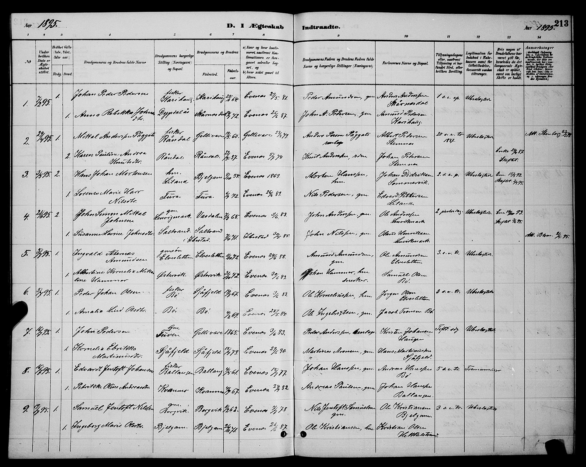 Ministerialprotokoller, klokkerbøker og fødselsregistre - Nordland, SAT/A-1459/863/L0914: Parish register (copy) no. 863C04, 1886-1897, p. 213