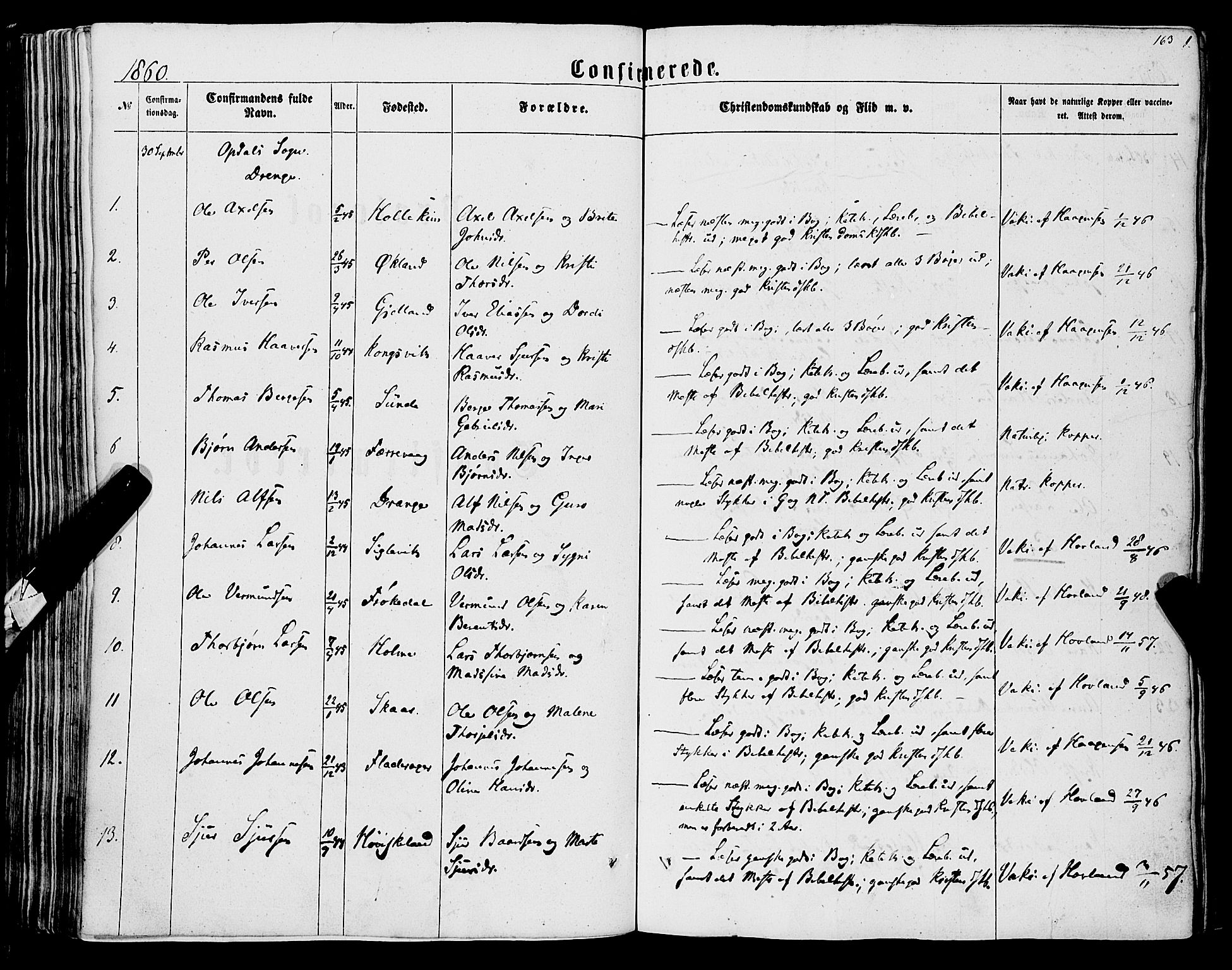 Tysnes sokneprestembete, SAB/A-78601/H/Haa: Parish register (official) no. A 11, 1860-1871, p. 163