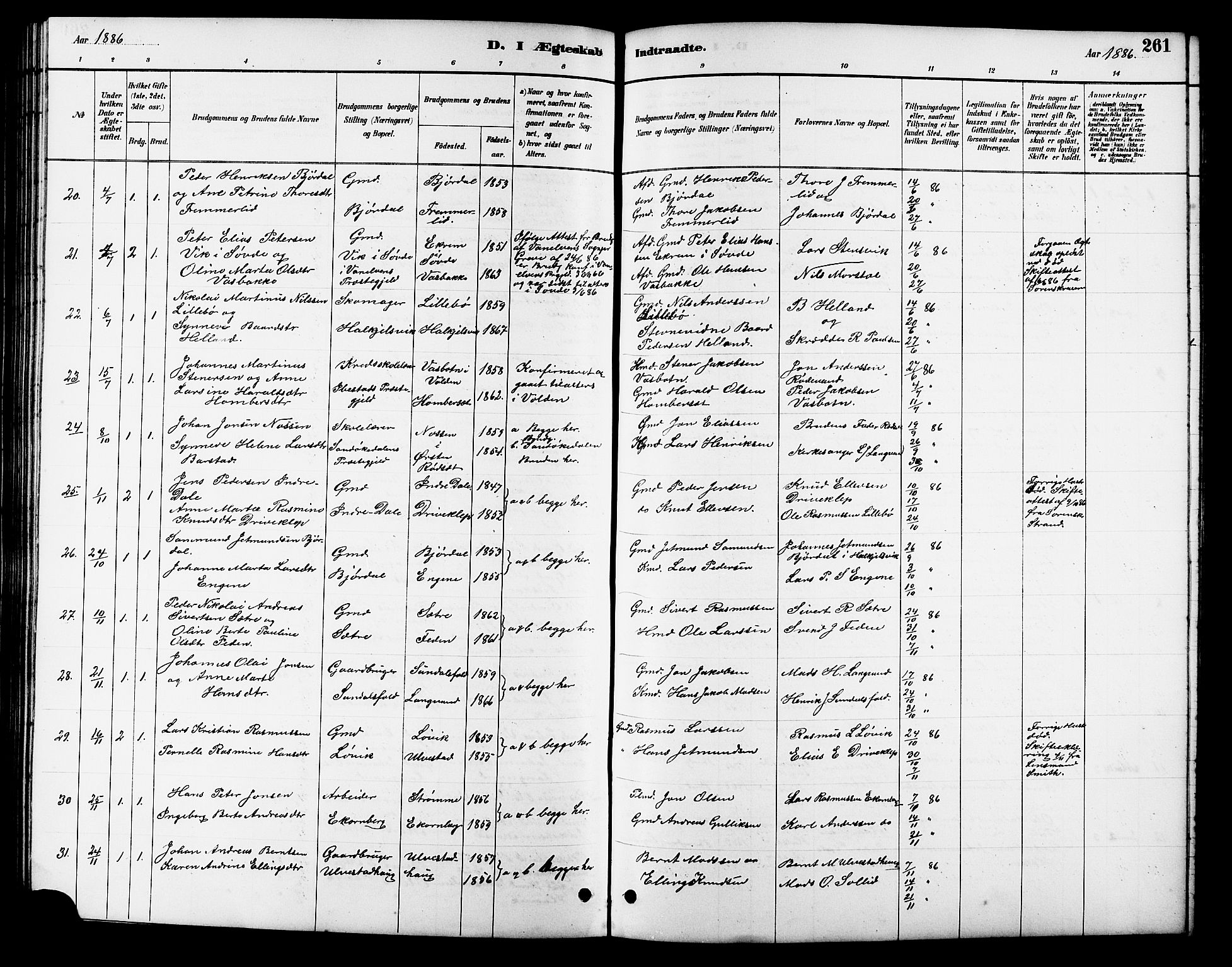 Ministerialprotokoller, klokkerbøker og fødselsregistre - Møre og Romsdal, AV/SAT-A-1454/511/L0158: Parish register (copy) no. 511C04, 1884-1903, p. 261