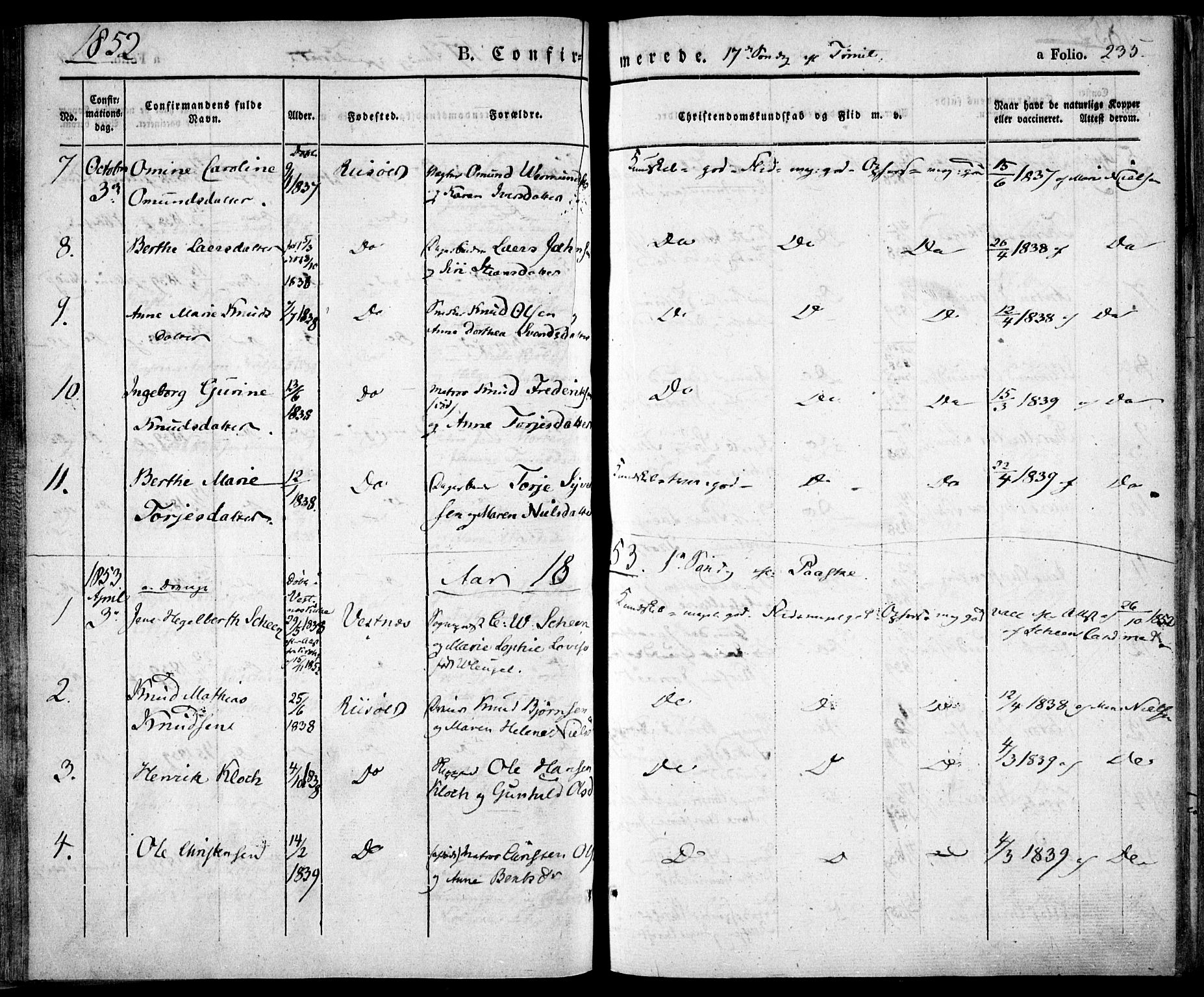 Risør sokneprestkontor, SAK/1111-0035/F/Fa/L0003: Parish register (official) no. A 3, 1838-1864, p. 235