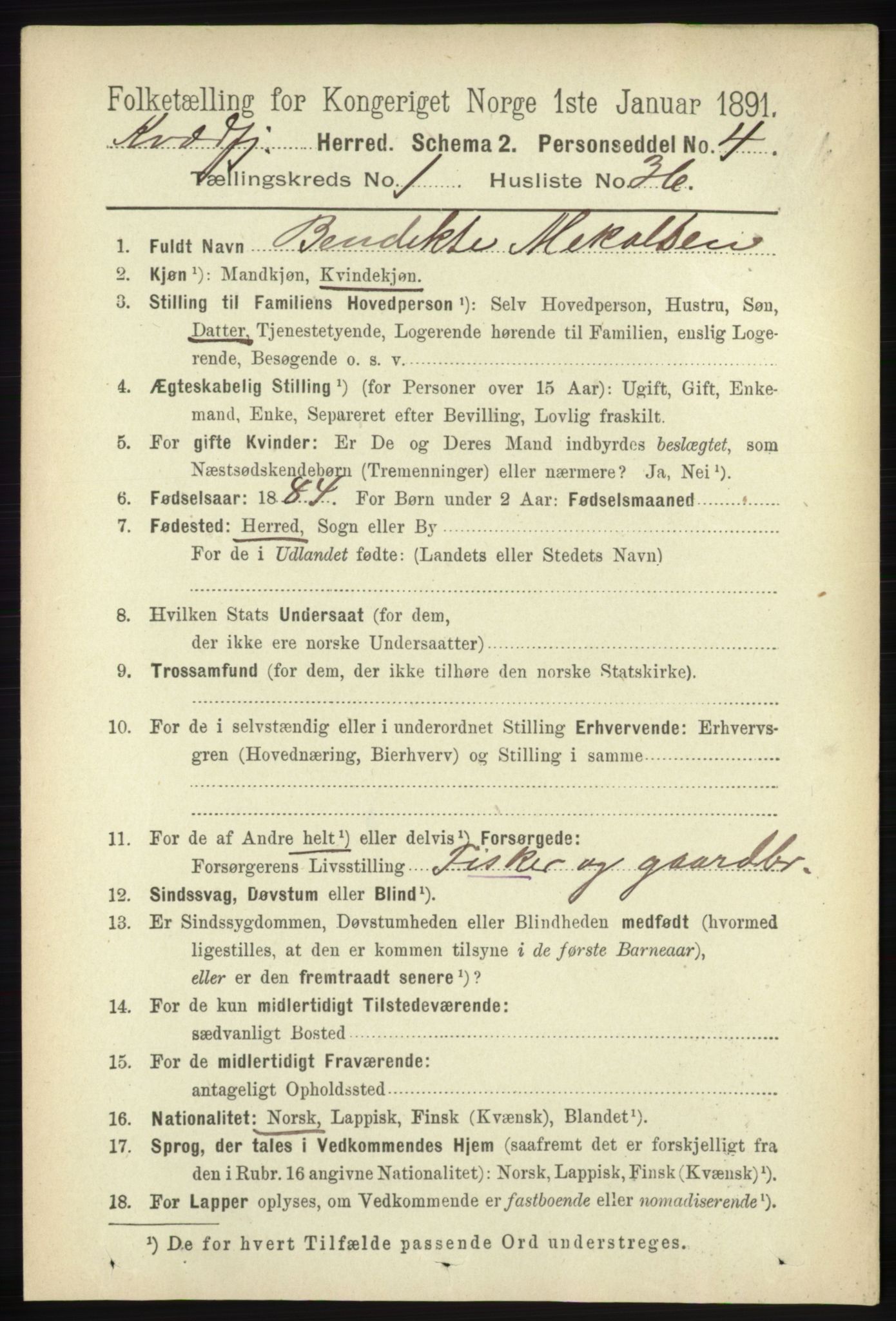 RA, 1891 census for 1911 Kvæfjord, 1891, p. 322